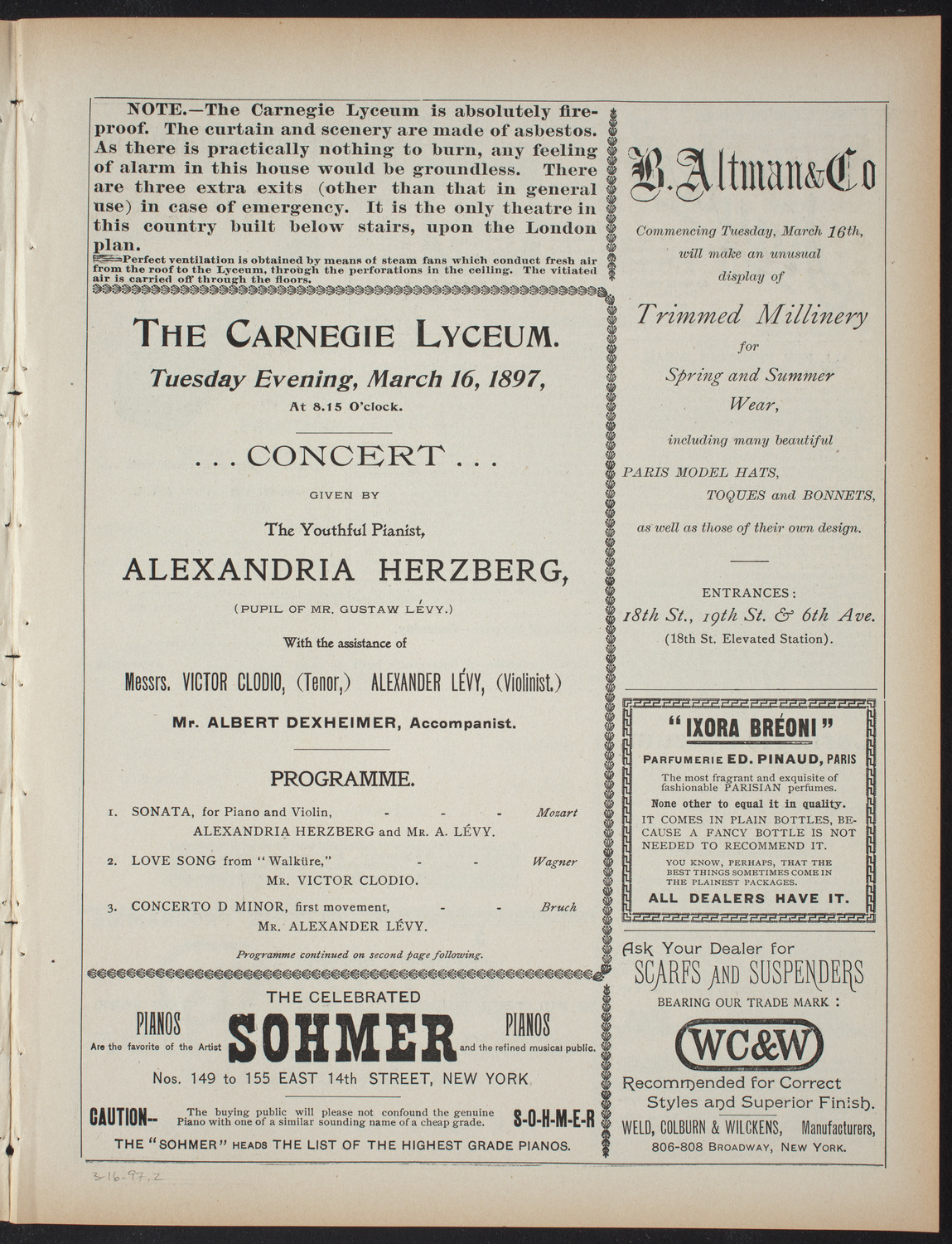 Alexandria Herzberg, March 16, 1897, program page 3