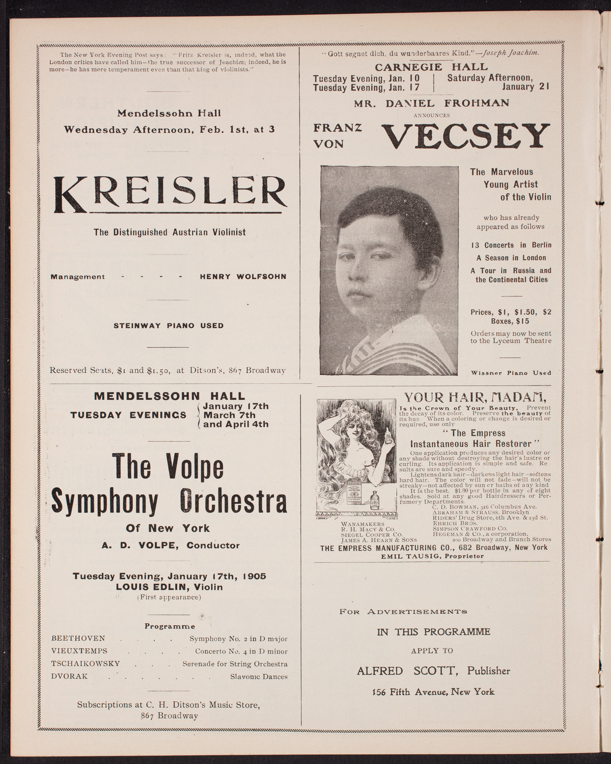 New York Philharmonic, January 7, 1905, program page 10