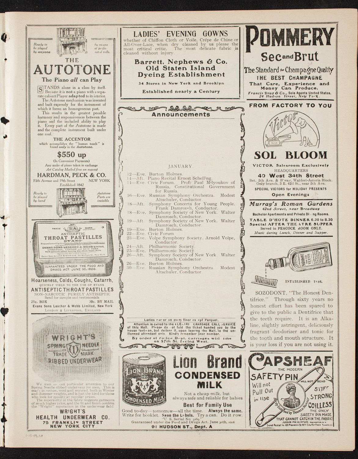 Teresa Carreño, Piano, January 12, 1908, program page 3