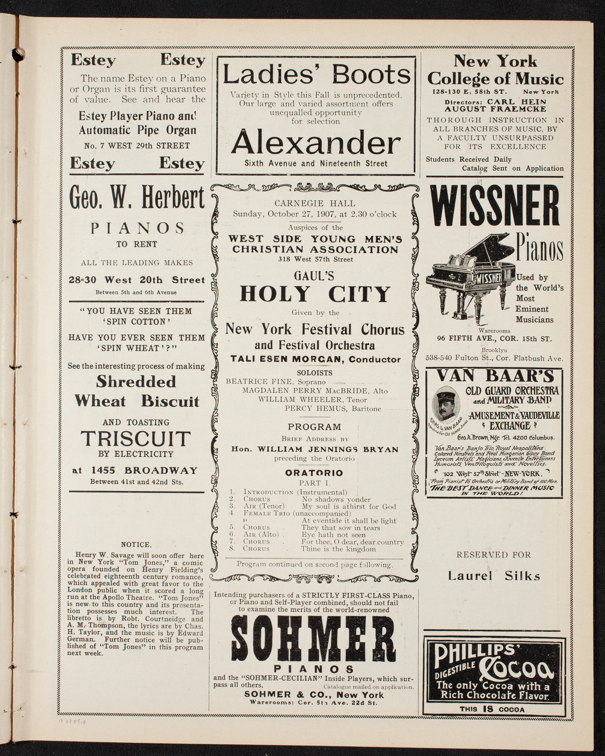 New York Festival Chorus and Orchestra, October 27, 1907, program page 5