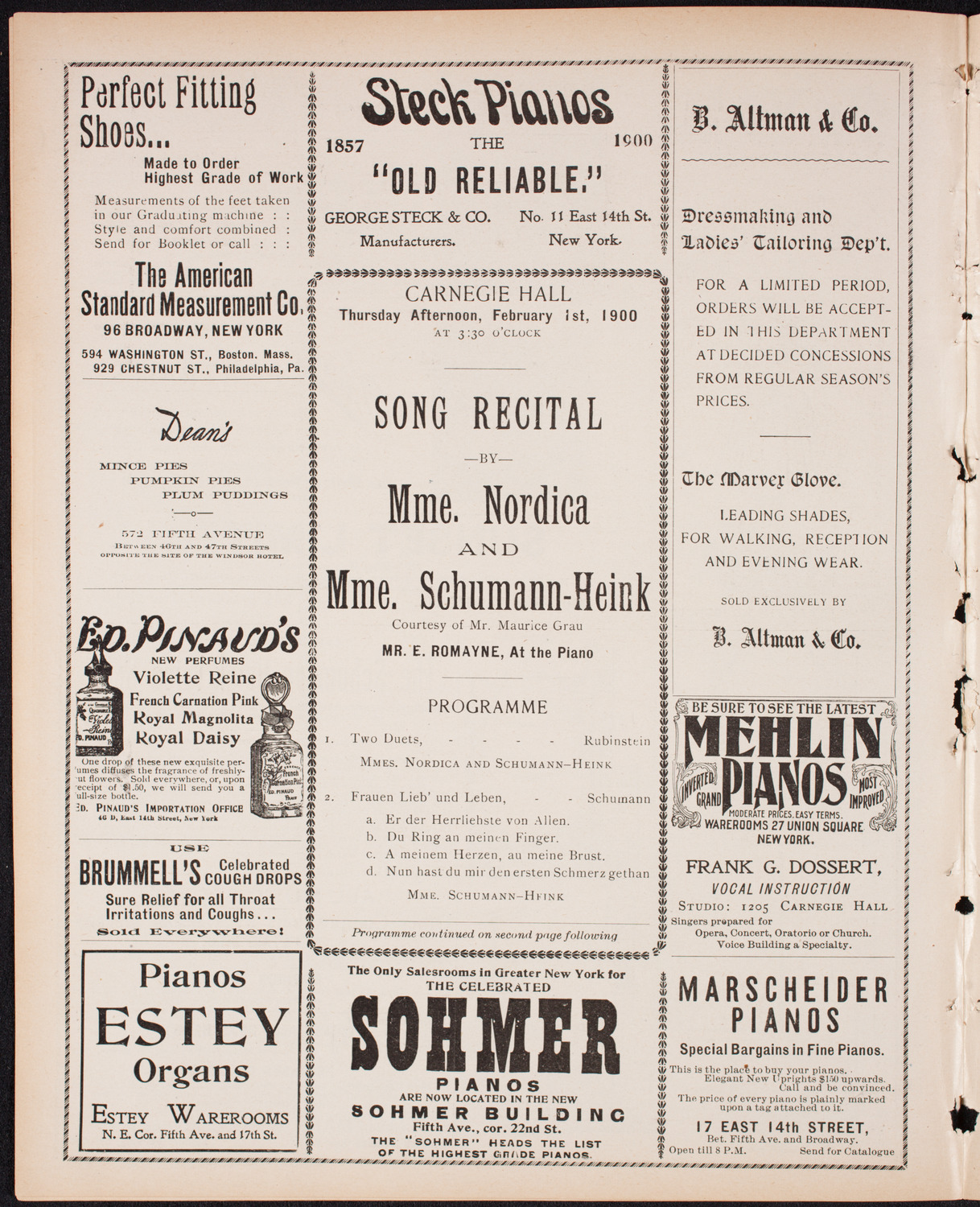 Lillian Nordica, Soprano, and Ernestine Schumann-Heink, Contralto, February 1, 1900, program page 4