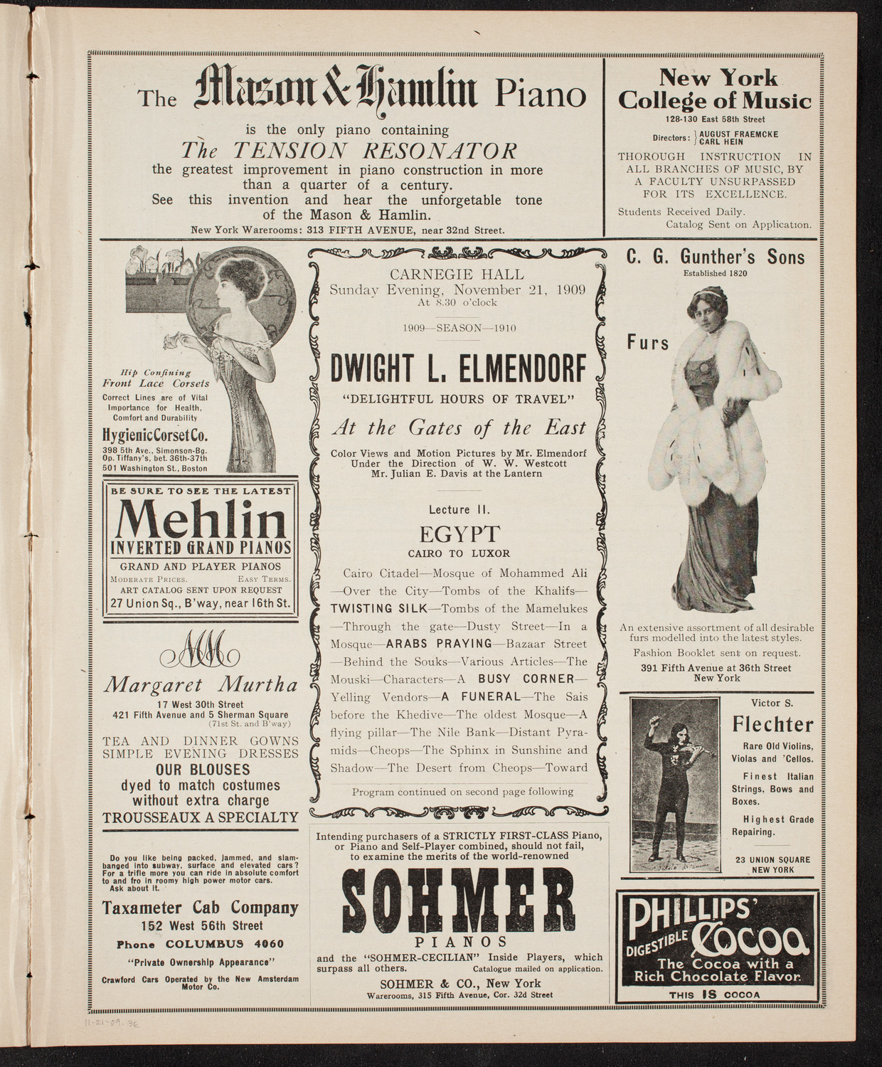 Elmendorf Lecture: At the Gates of the East, November 21, 1909, program page 5