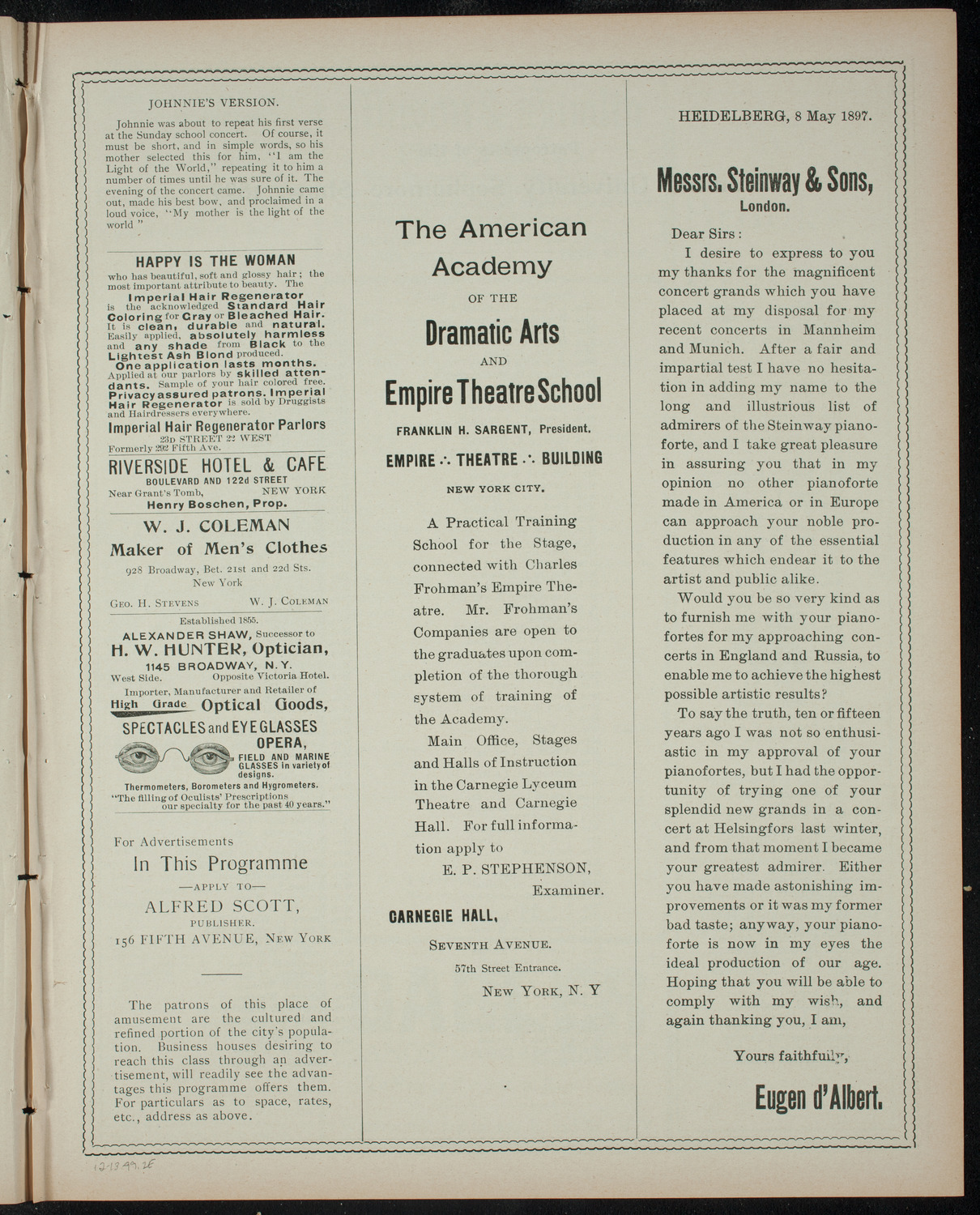 The Sophomore Class (1902) of Columbia University, December 13, 1899, program page 3