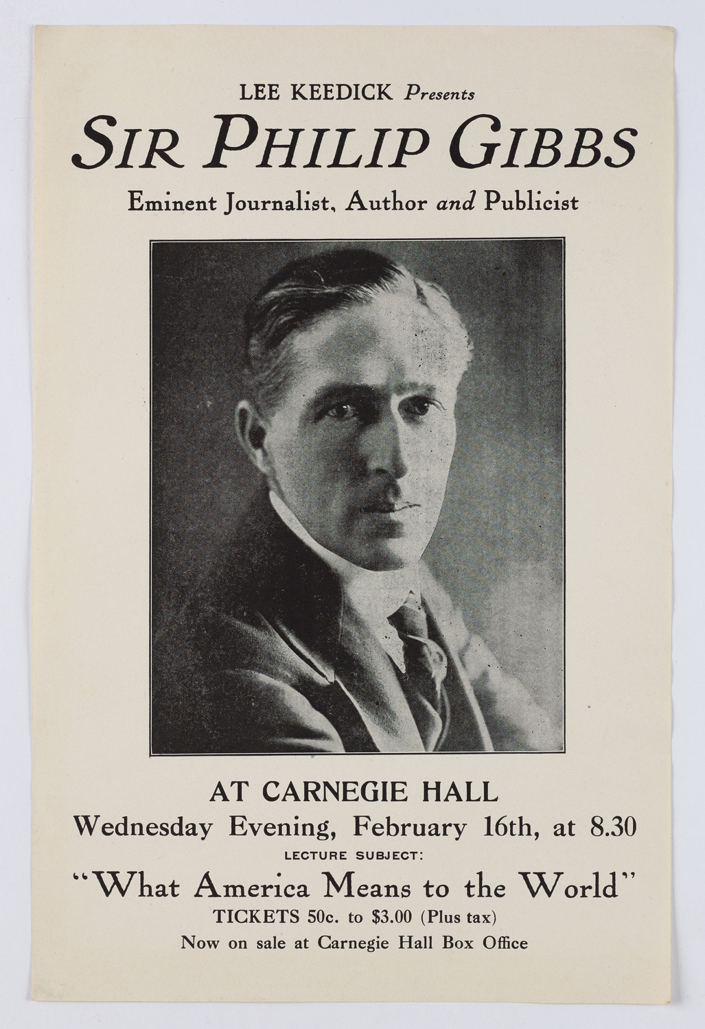 Lecture by Sir Philip Gibbs, February 16, 1921