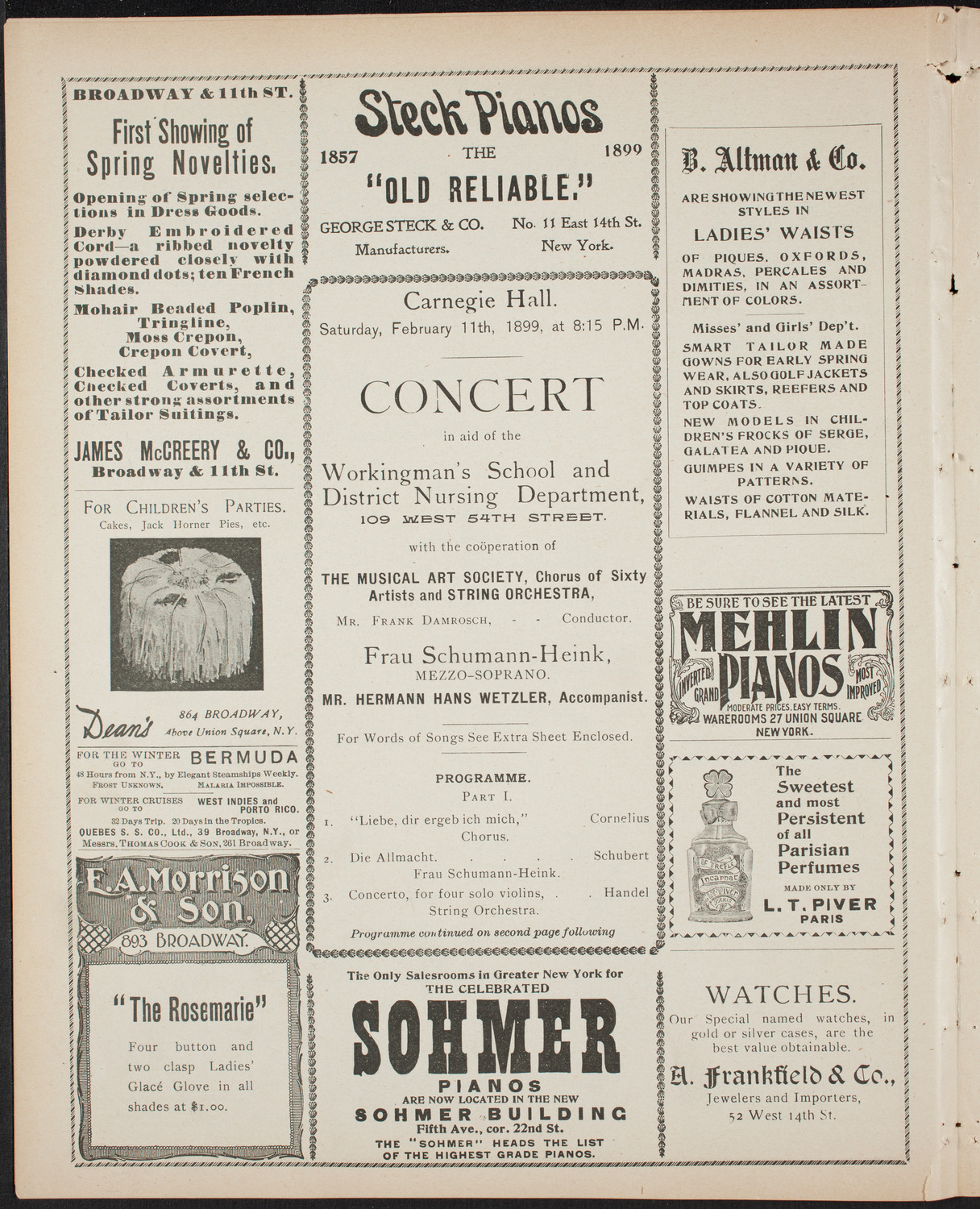 Benefit: Workingman's School and District Nursing Department, February 11, 1899, program page 4