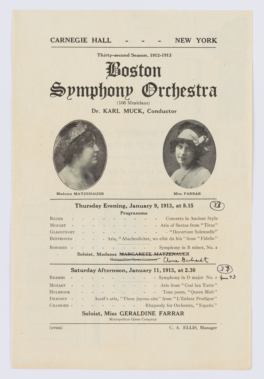 Boston Symphony Orchestra, January 1913