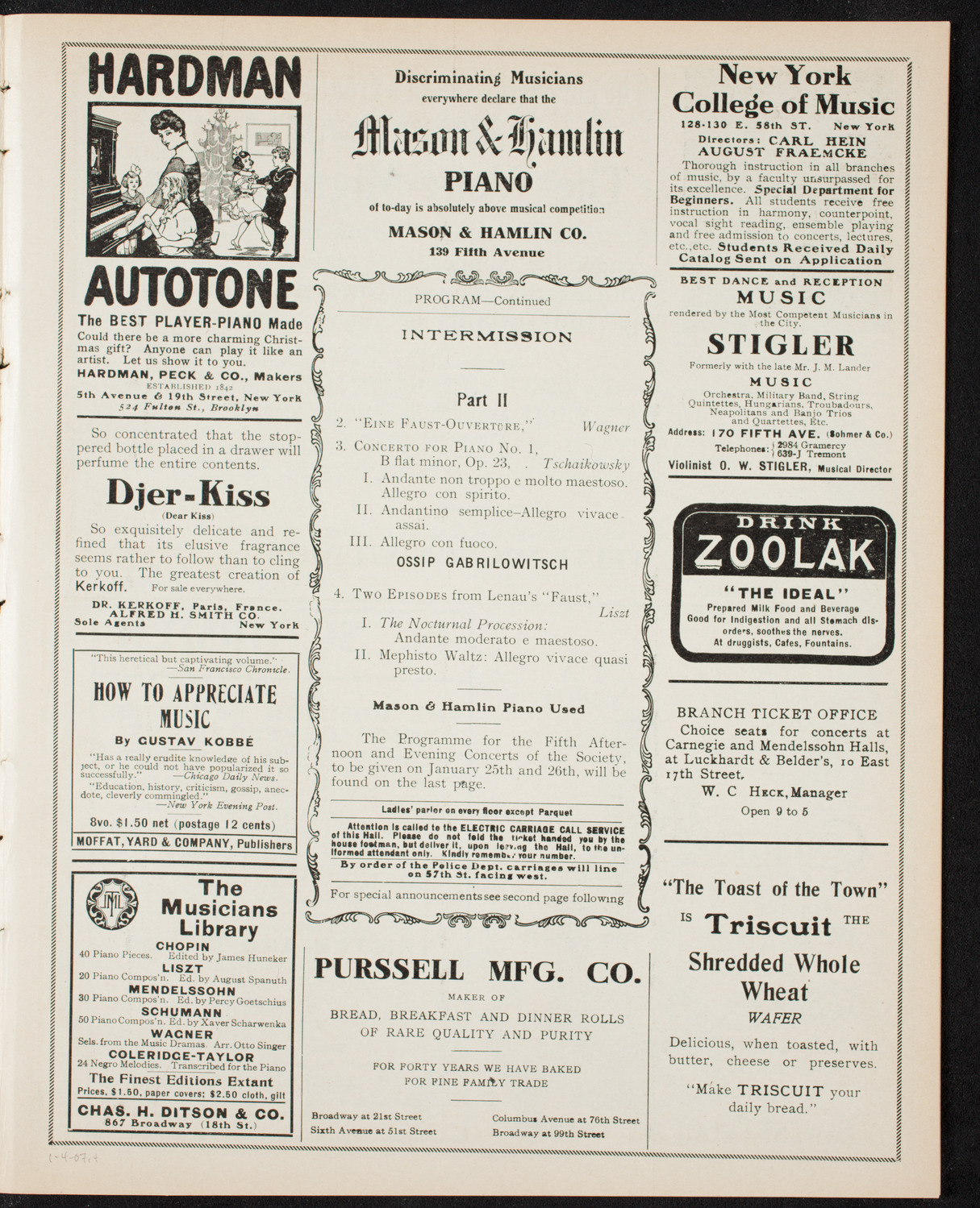 New York Philharmonic, January 4, 1907, program page 7