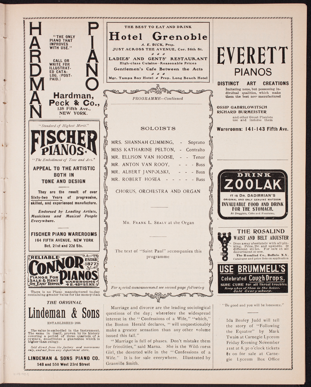 Oratorio Society of New York, November 18, 1902, program page 7
