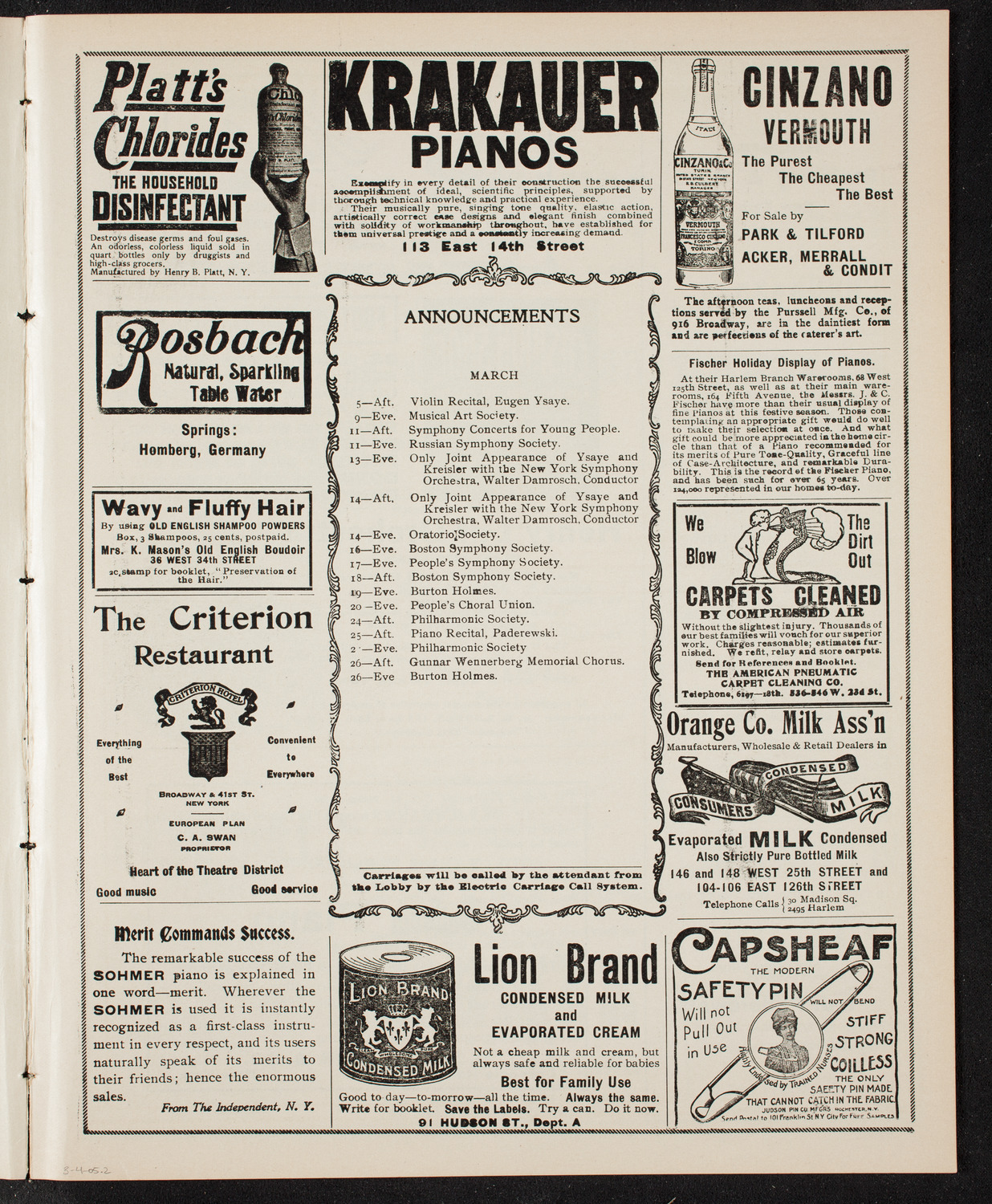 New York Philharmonic, March 4, 1905, program page 3