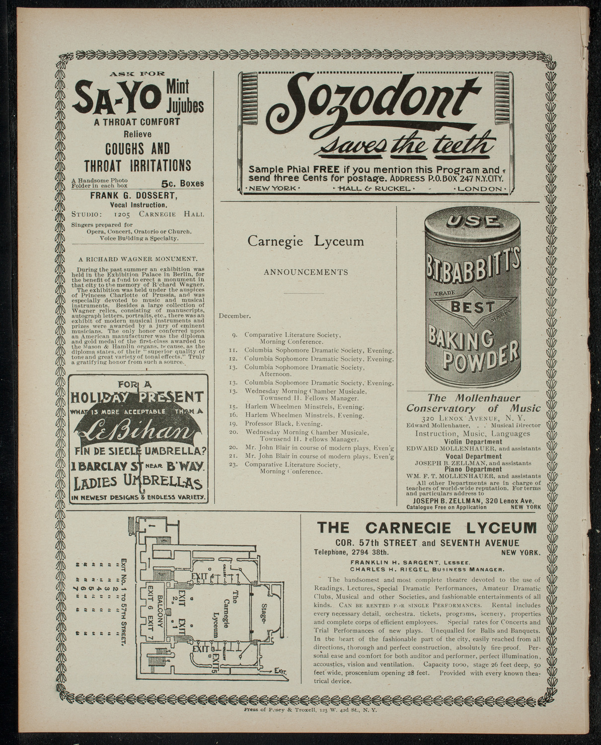 Garrick Dramatic Club, December 6, 1899, program page 4