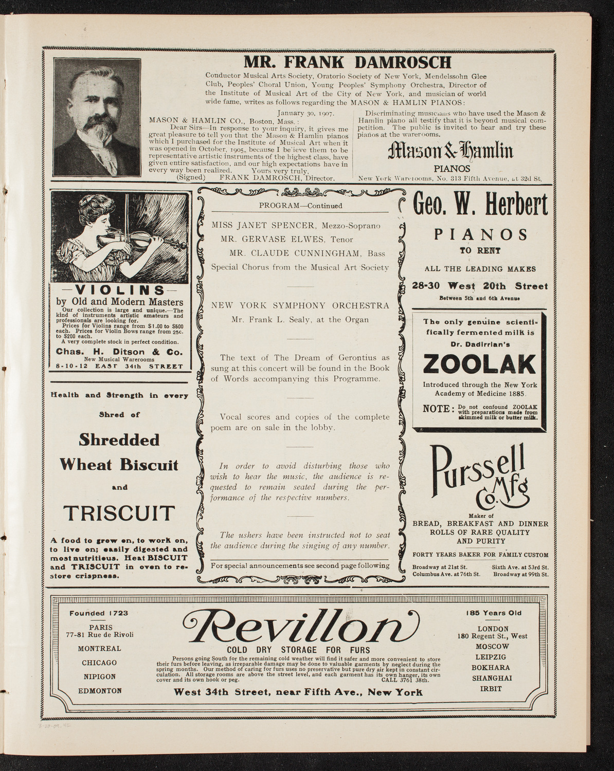 Oratorio Society of New York, March 20, 1909, program page 7