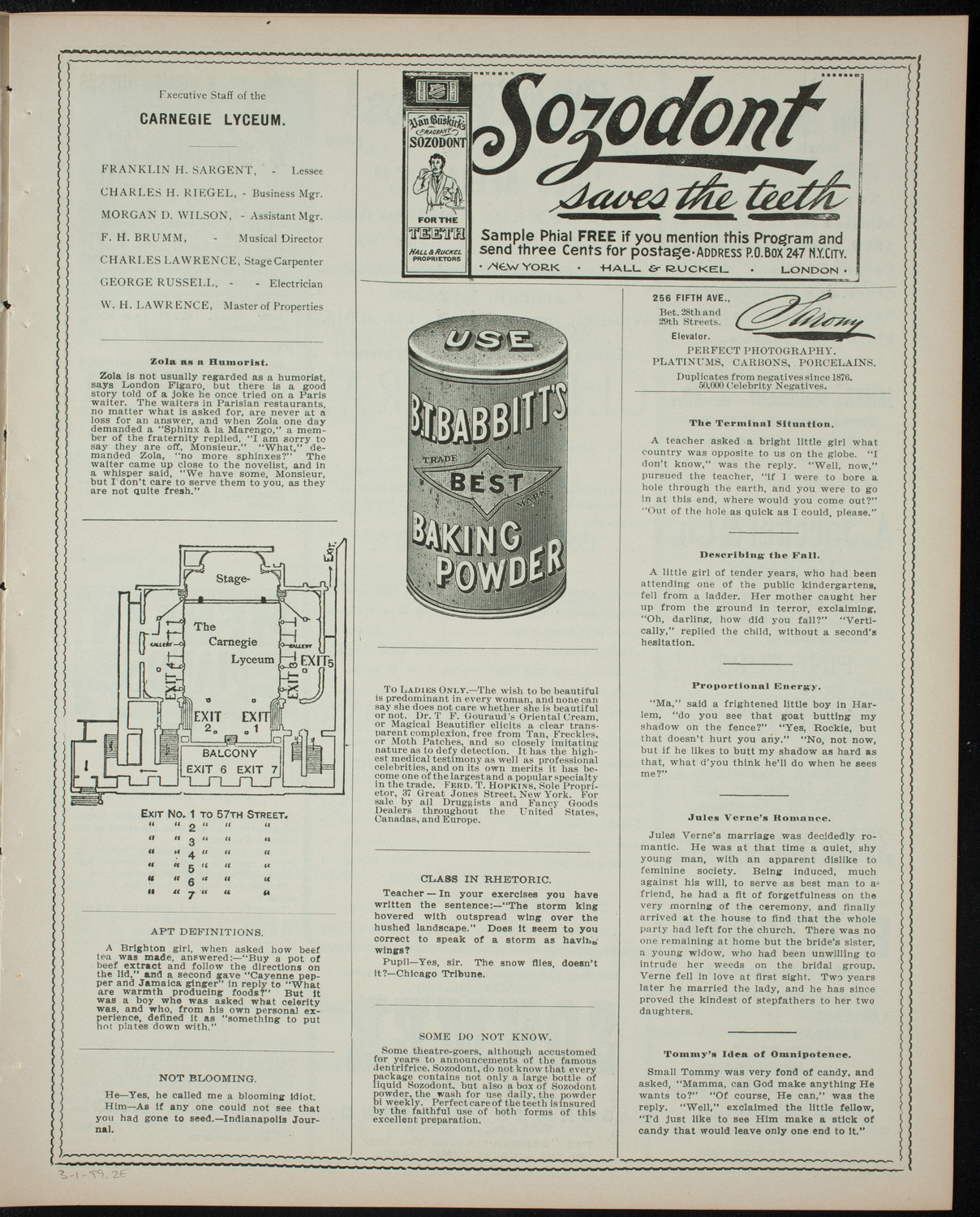 Columbia University Musical Society, March 1, 1899, program page 3