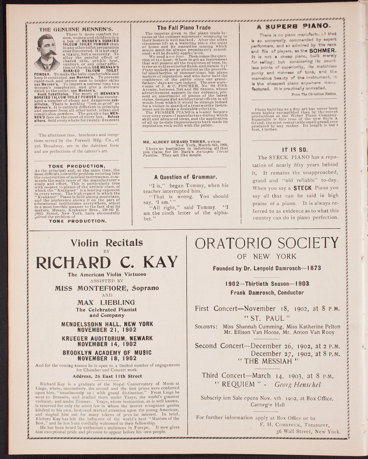 Marcella Sembrich, Soprano, November 12, 1902, program page 8