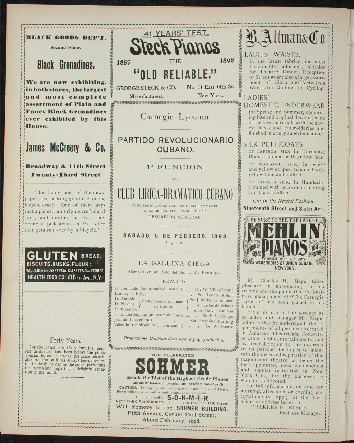 Club Lirica-Dramatico Cubano, February 5, 1898, program page 4