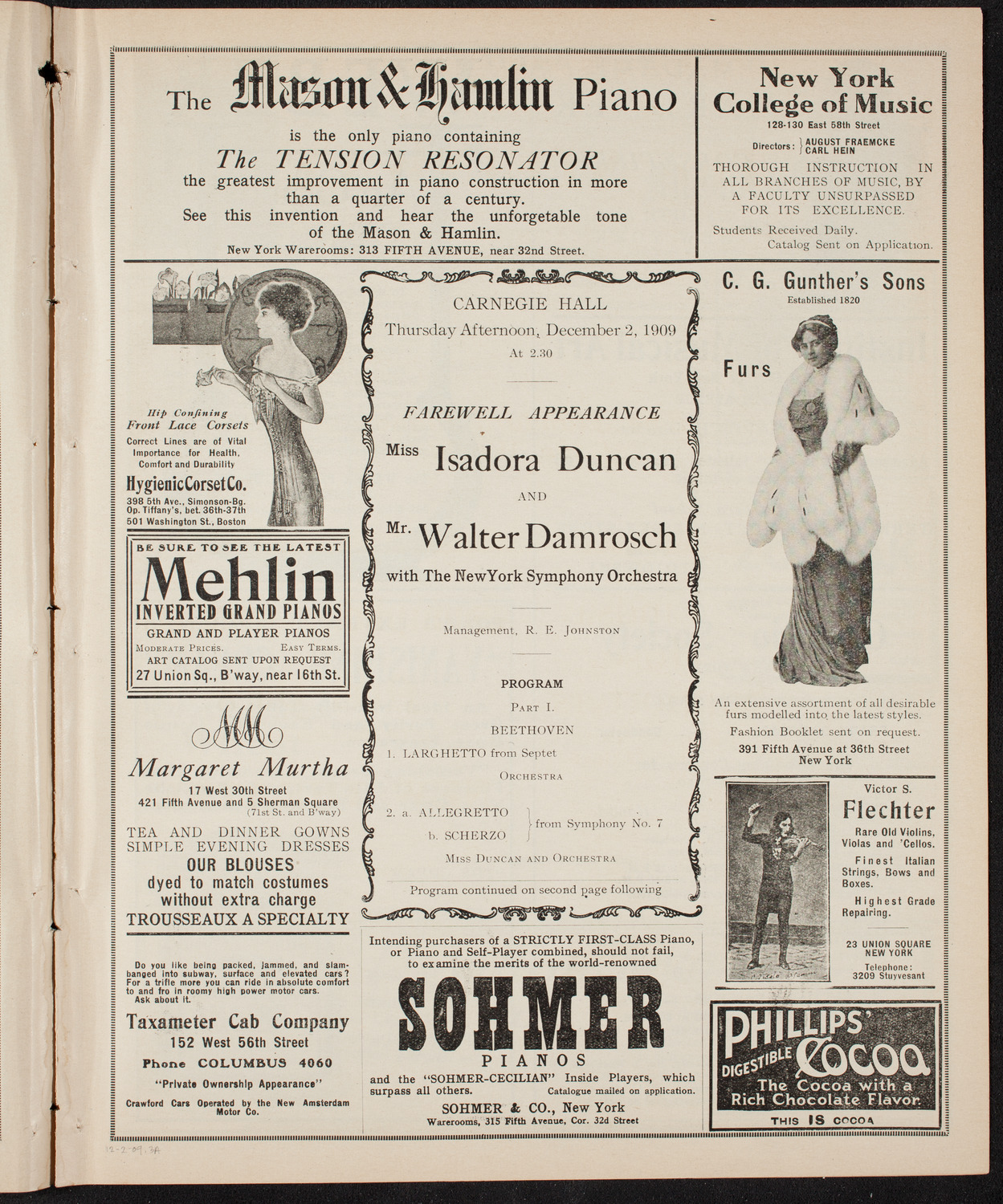 Isadora Duncan, Dancer, with the New York Symphony Orchestra, December 2, 1909, program page 5