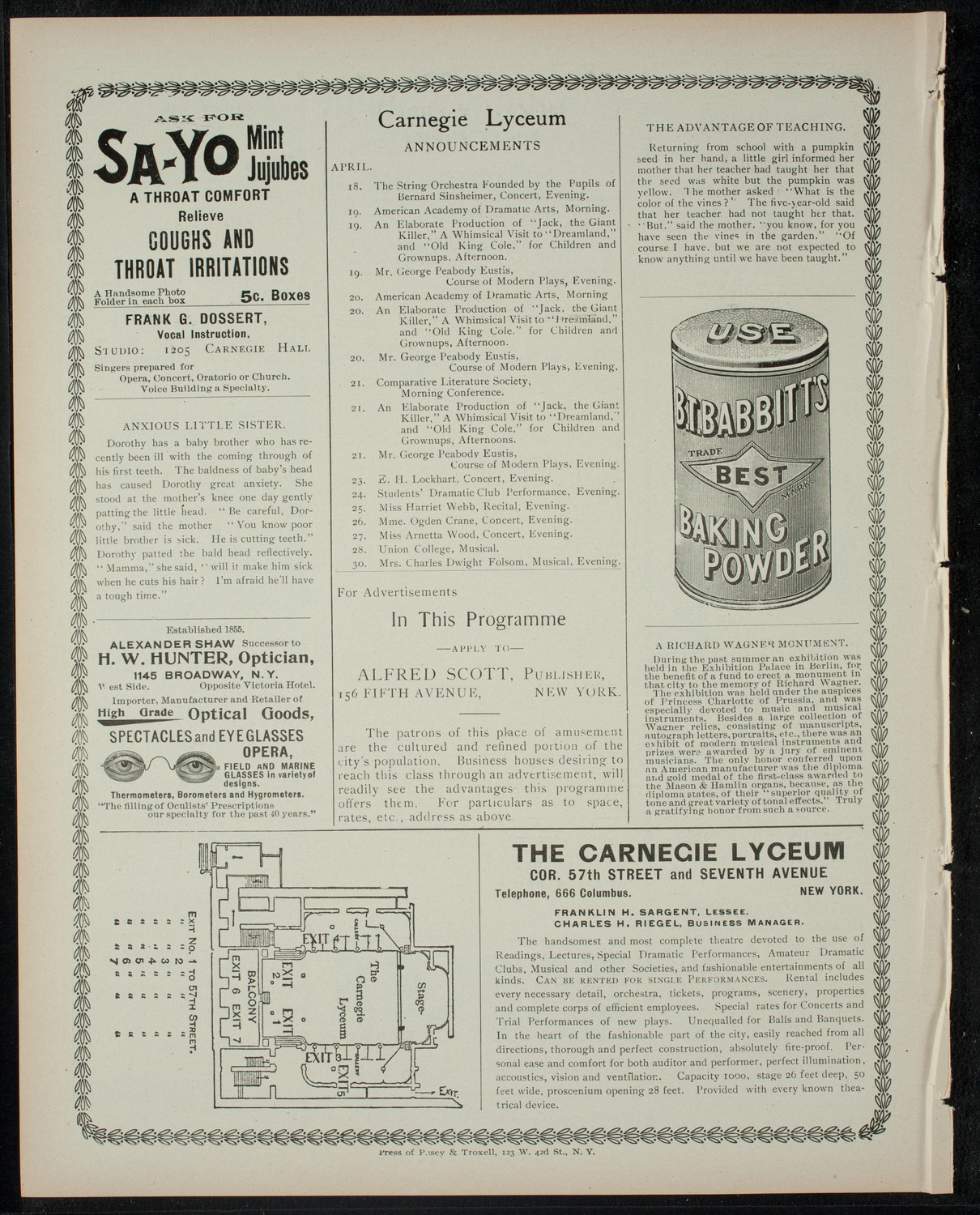 Jack the Giant Killer, April 18, 1900, program page 4