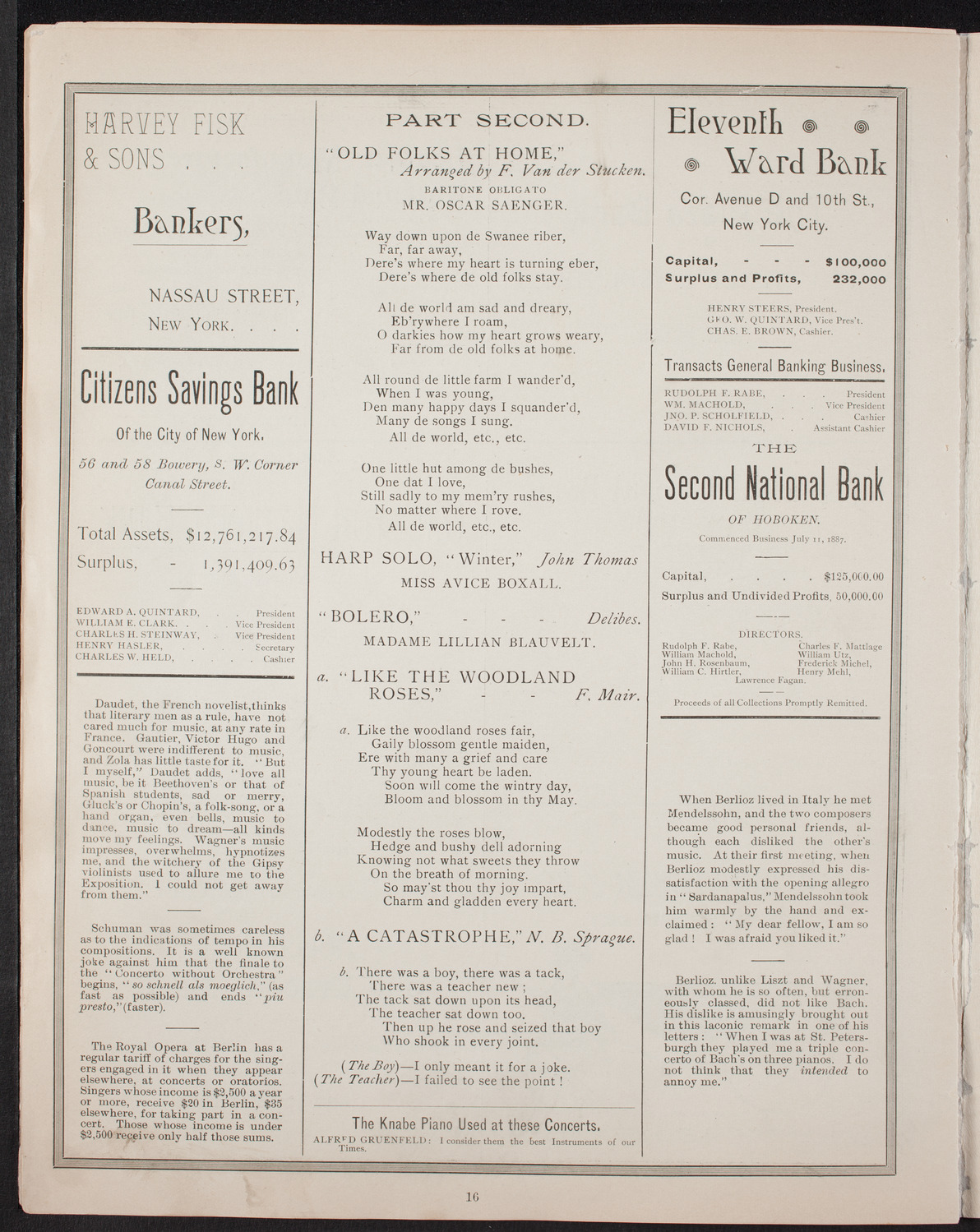 New York Banks' Glee Club, December 14, 1892, program page 16