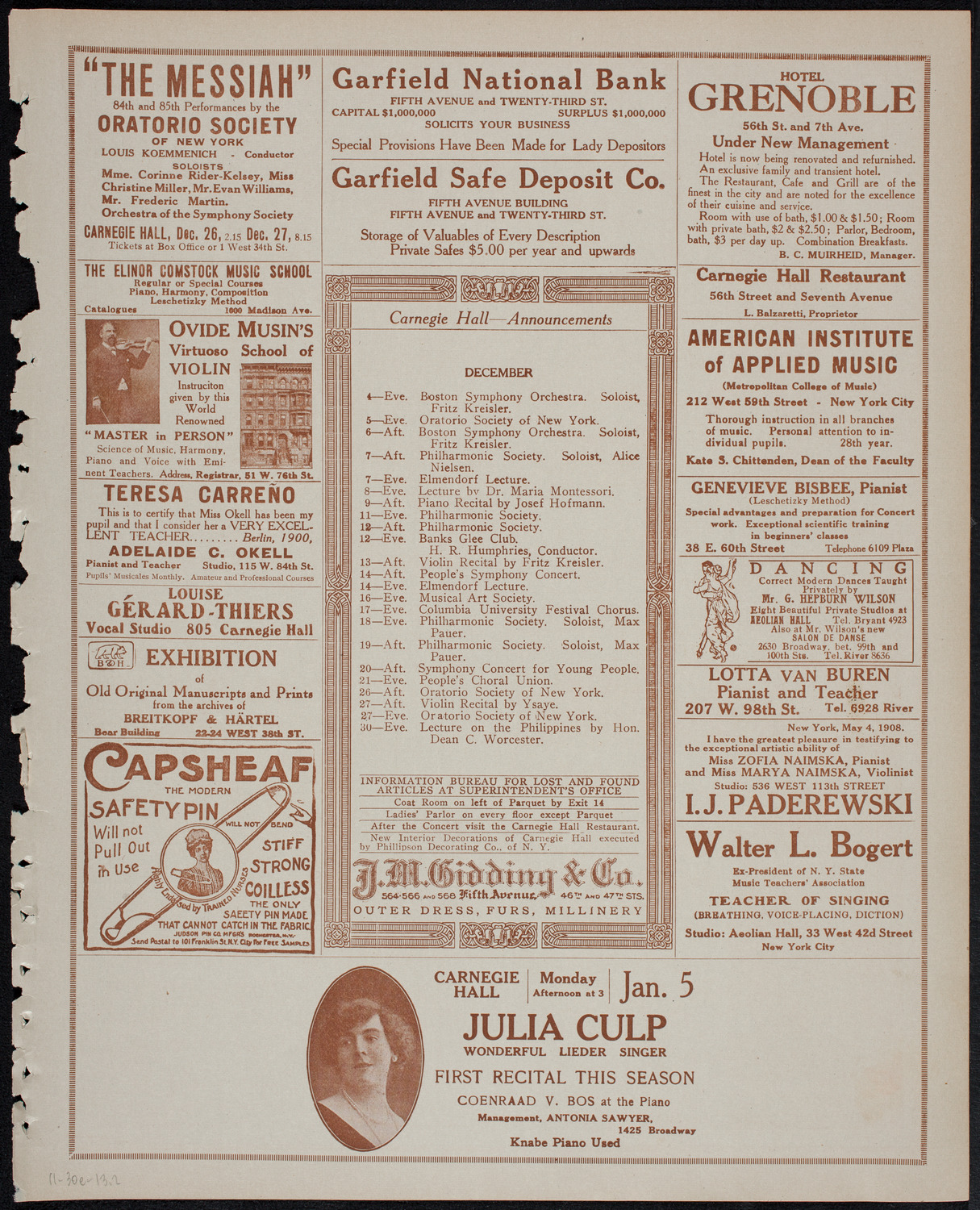 Elmendorf Lecture: Yellowstone Park, November 30, 1913, program page 3