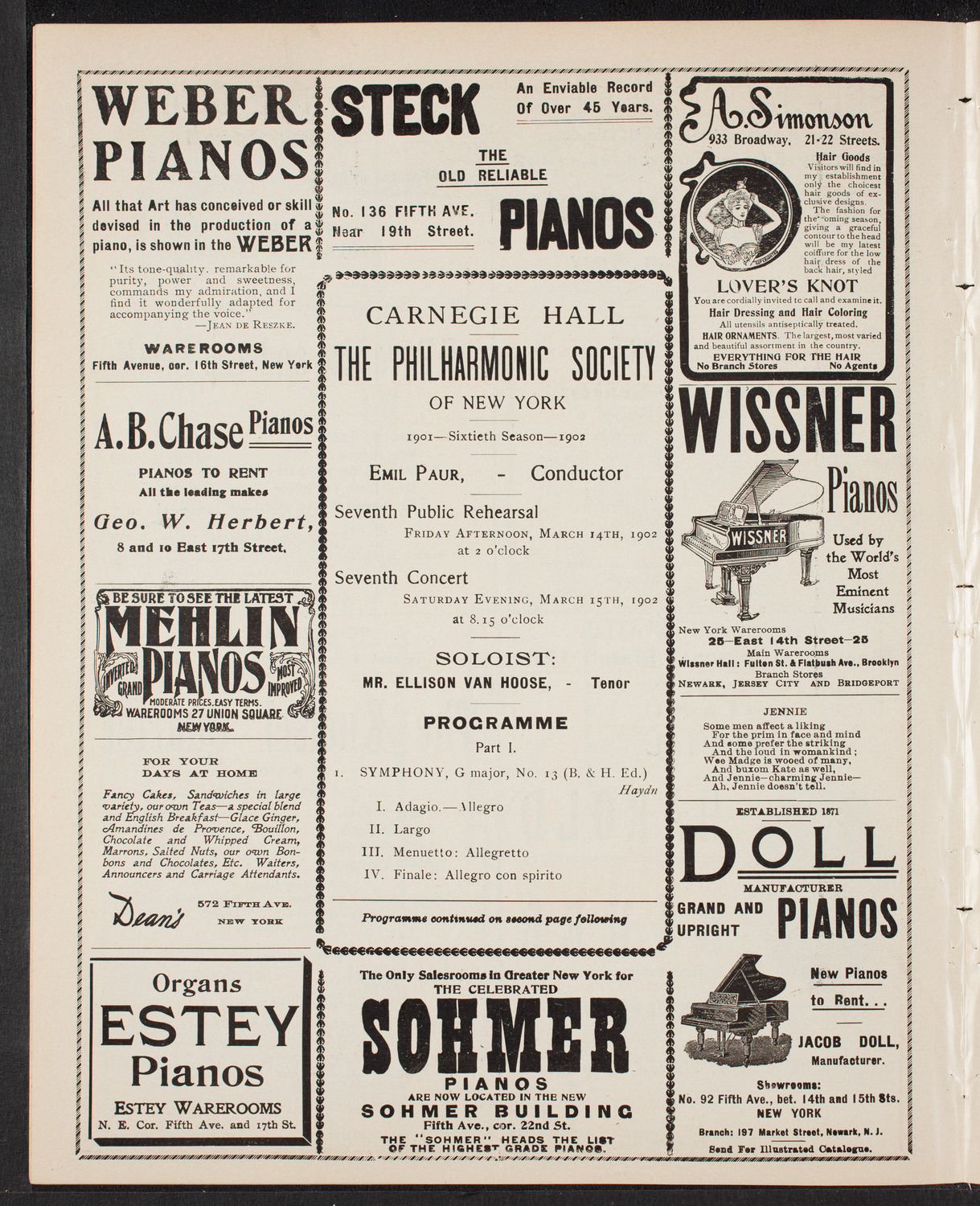 New York Philharmonic, March 14, 1902, program page 6