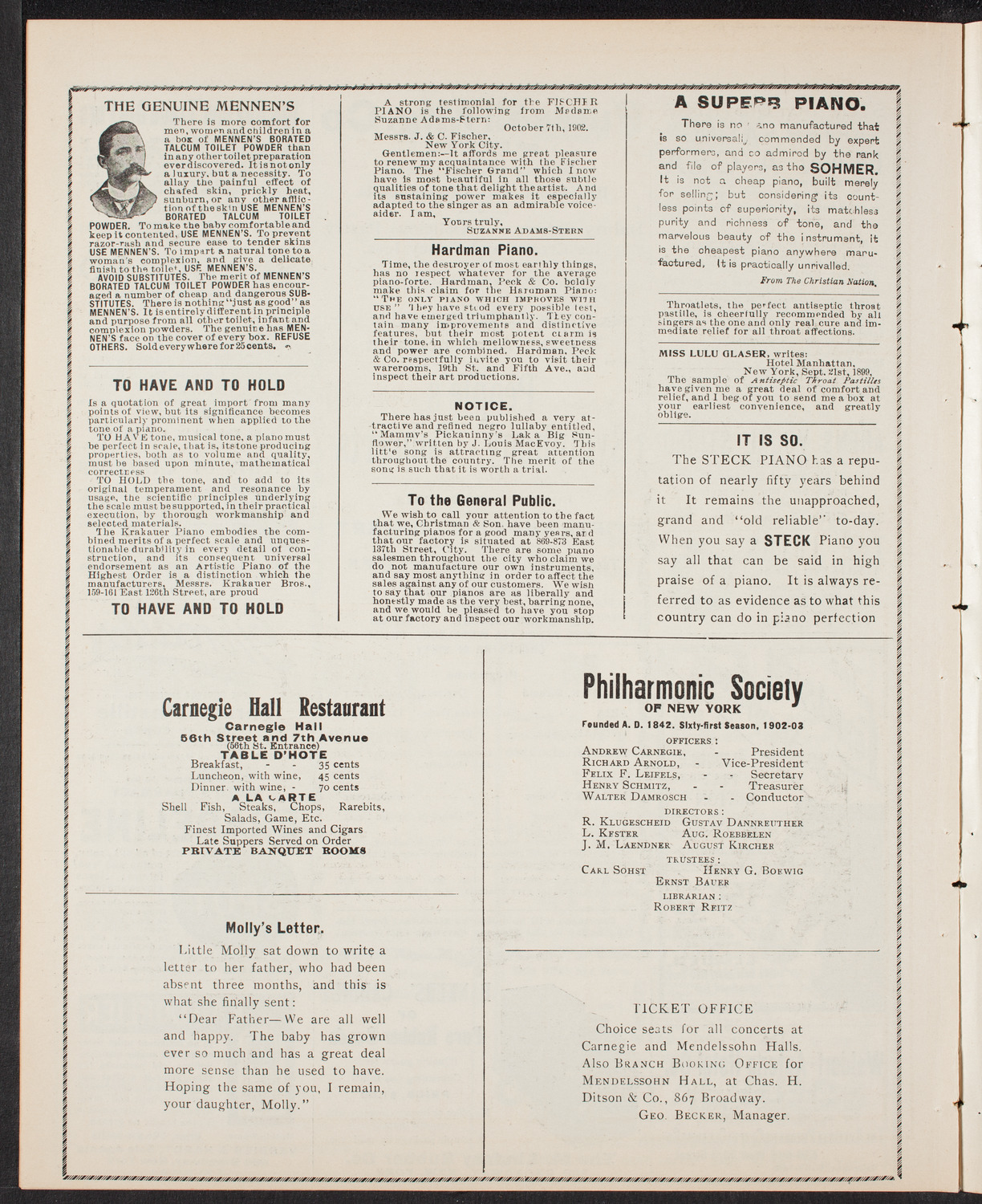 Jaroslav Kocian and Bogea Oumiroff, April 12, 1903, program page 10