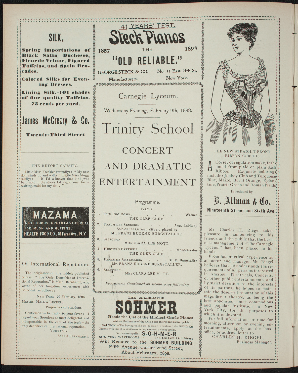 Trinity School Concert and Dramatic Entertainment, February 9, 1898, program page 4