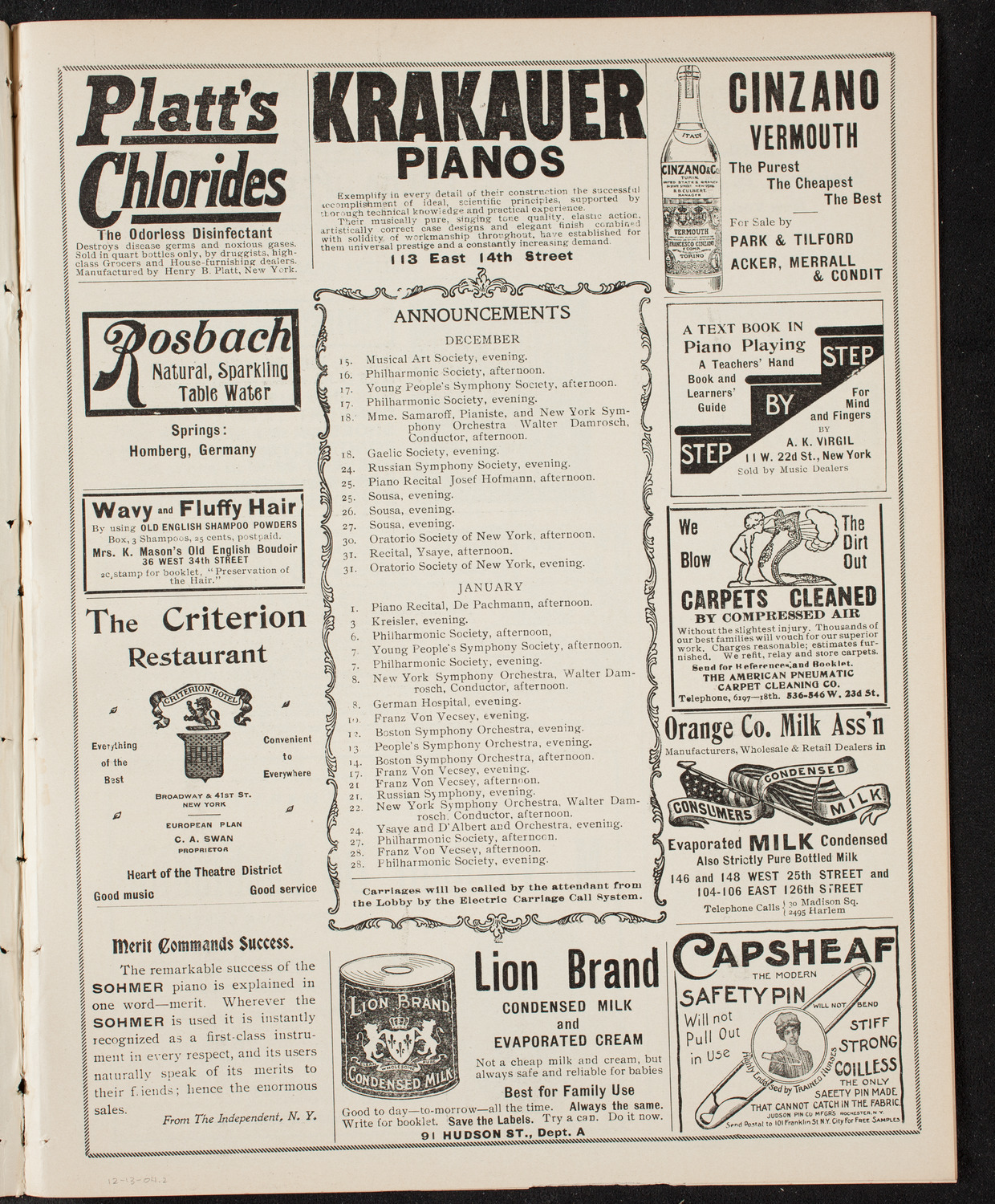 Marie de Rohan with New York Symphony Orchestra, December 13, 1904, program page 3