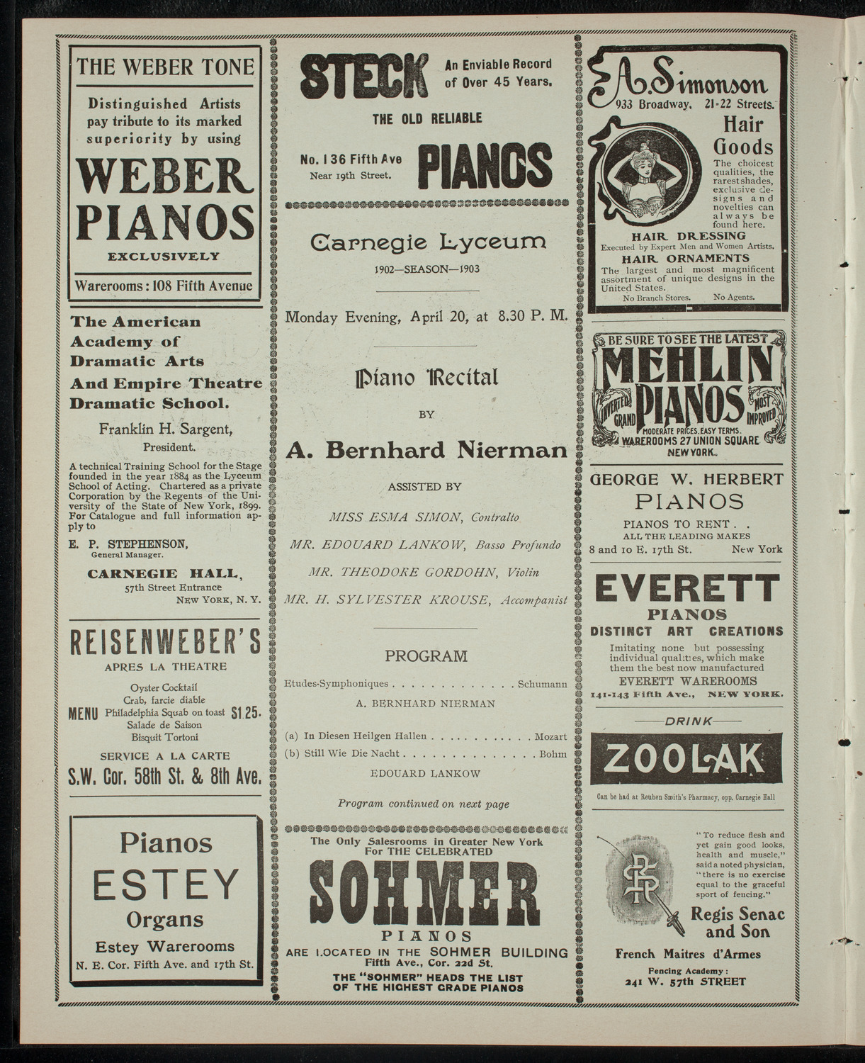 A. Bernhard Nierman and Others, April 20, 1903, program page 2