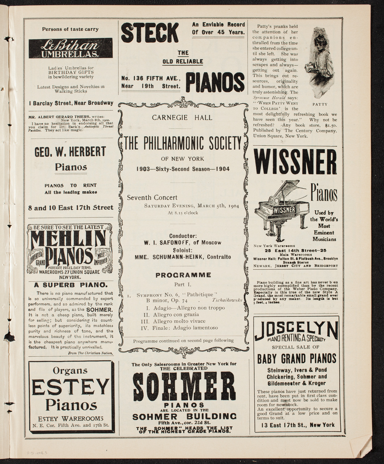 New York Philharmonic, March 5, 1904, program page 5