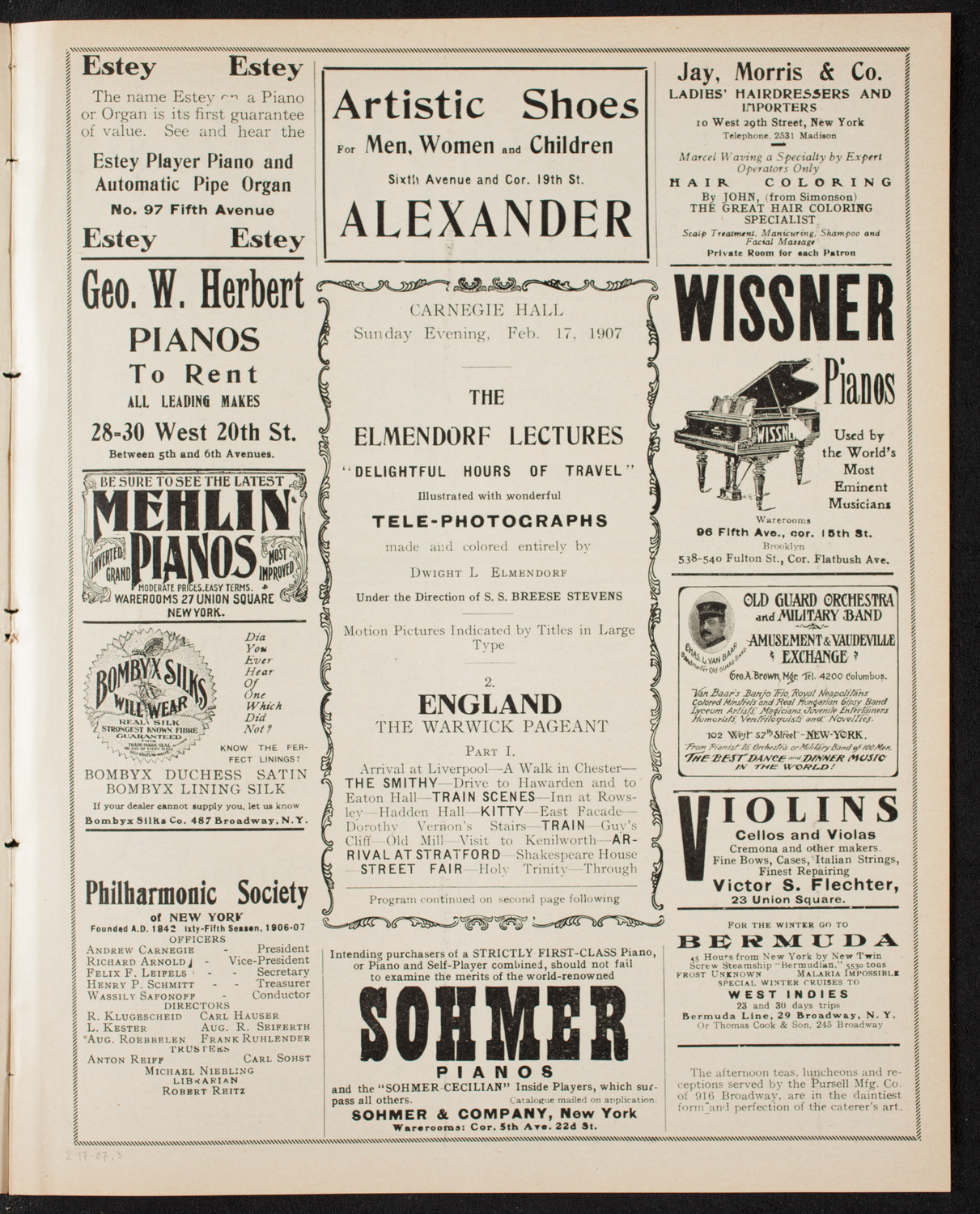 Elmendorf Lecture: England, February 17, 1907, program page 5