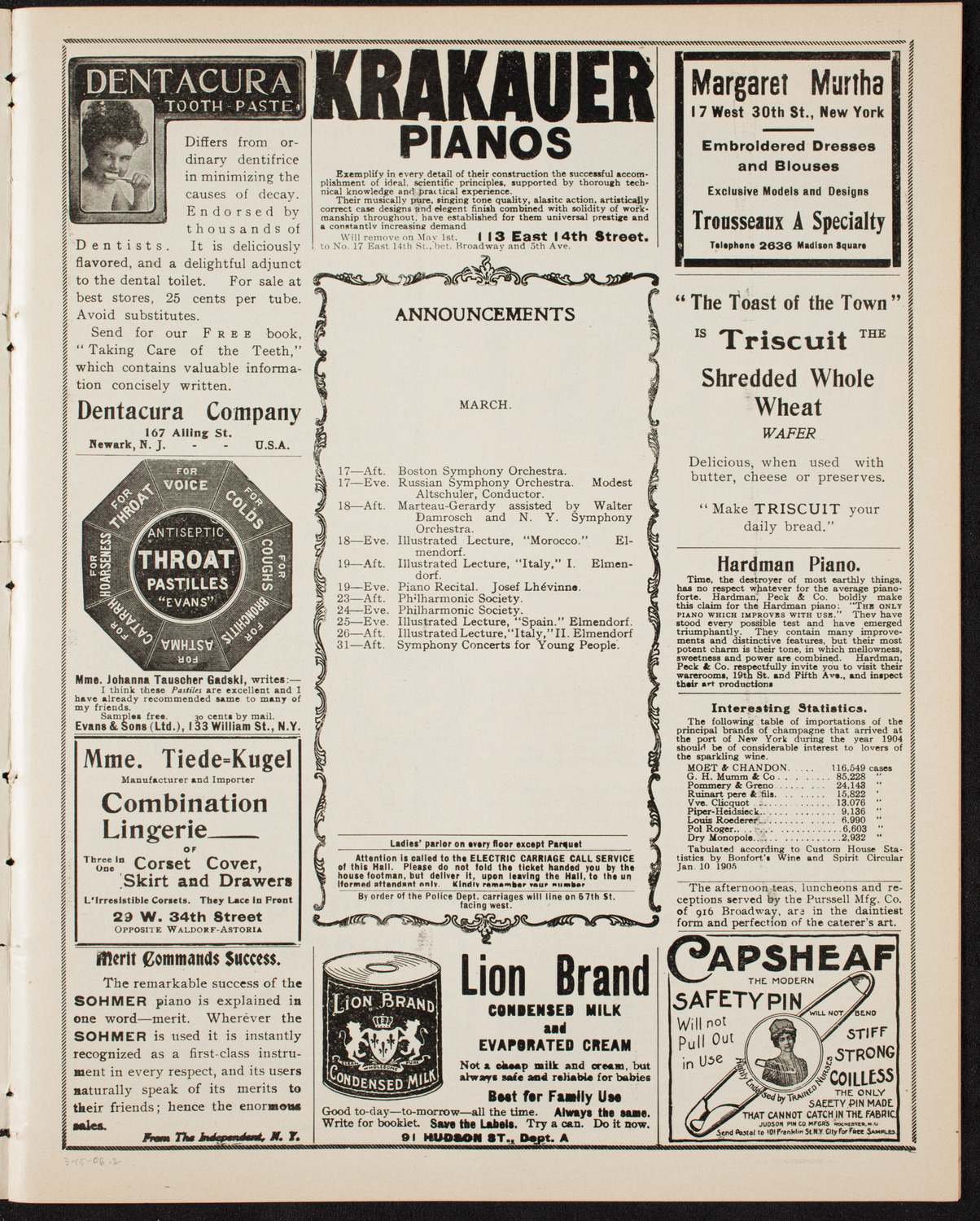 Boston Symphony Orchestra, March 15, 1906, program page 3