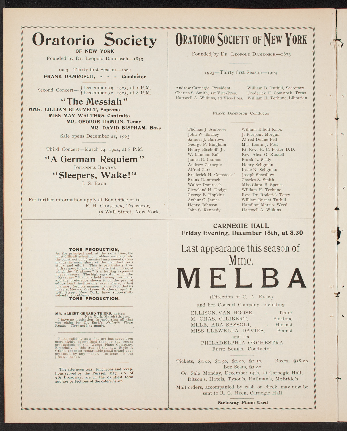 New York Symphony Orchestra, December 13, 1903, program page 10