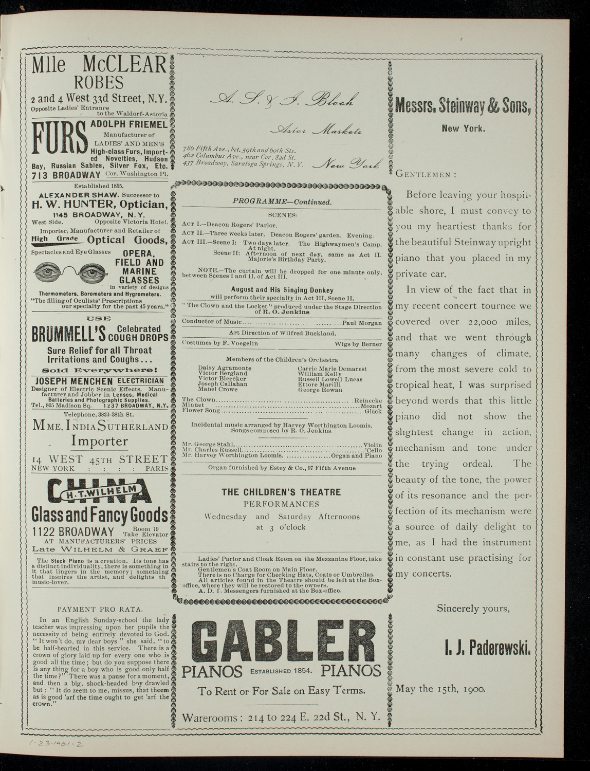 The Children's Theatre, January 23, 1901, program page 3