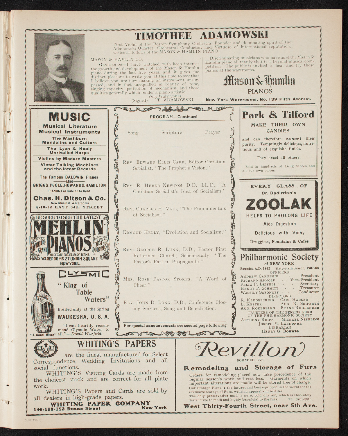 Christian Socialist Fellowship Conference, May 31, 1908, program page 7