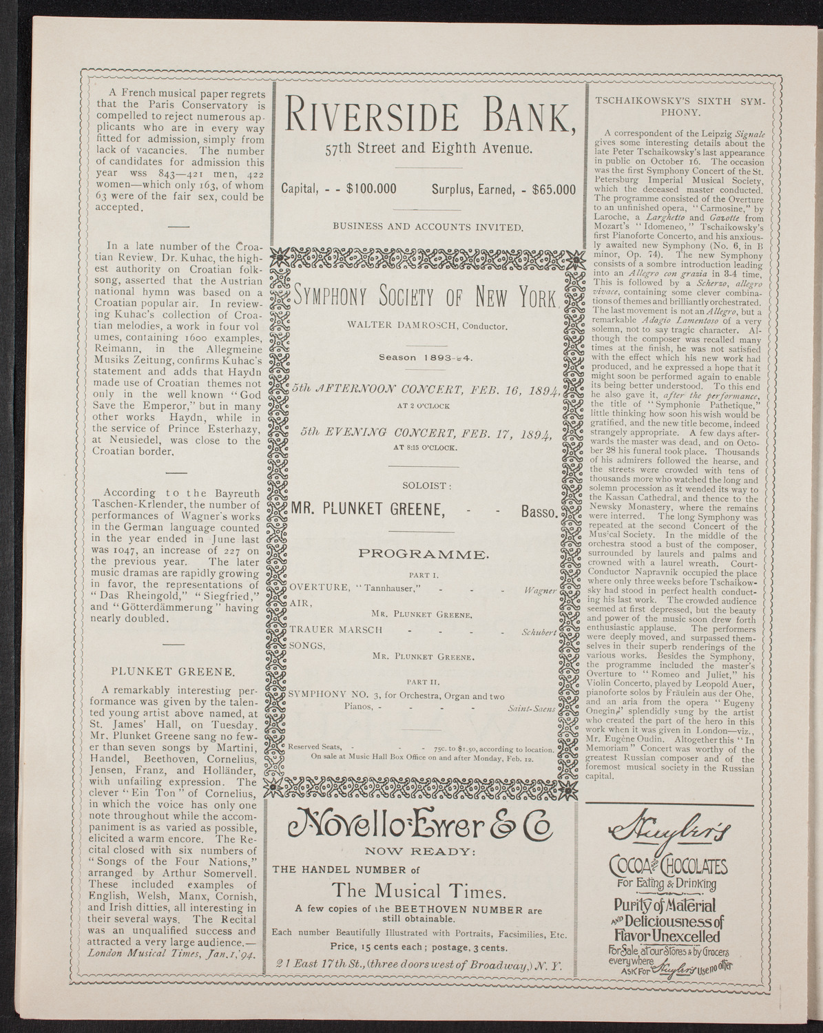 Boston Symphony Orchestra, February 8, 1894, program page 6