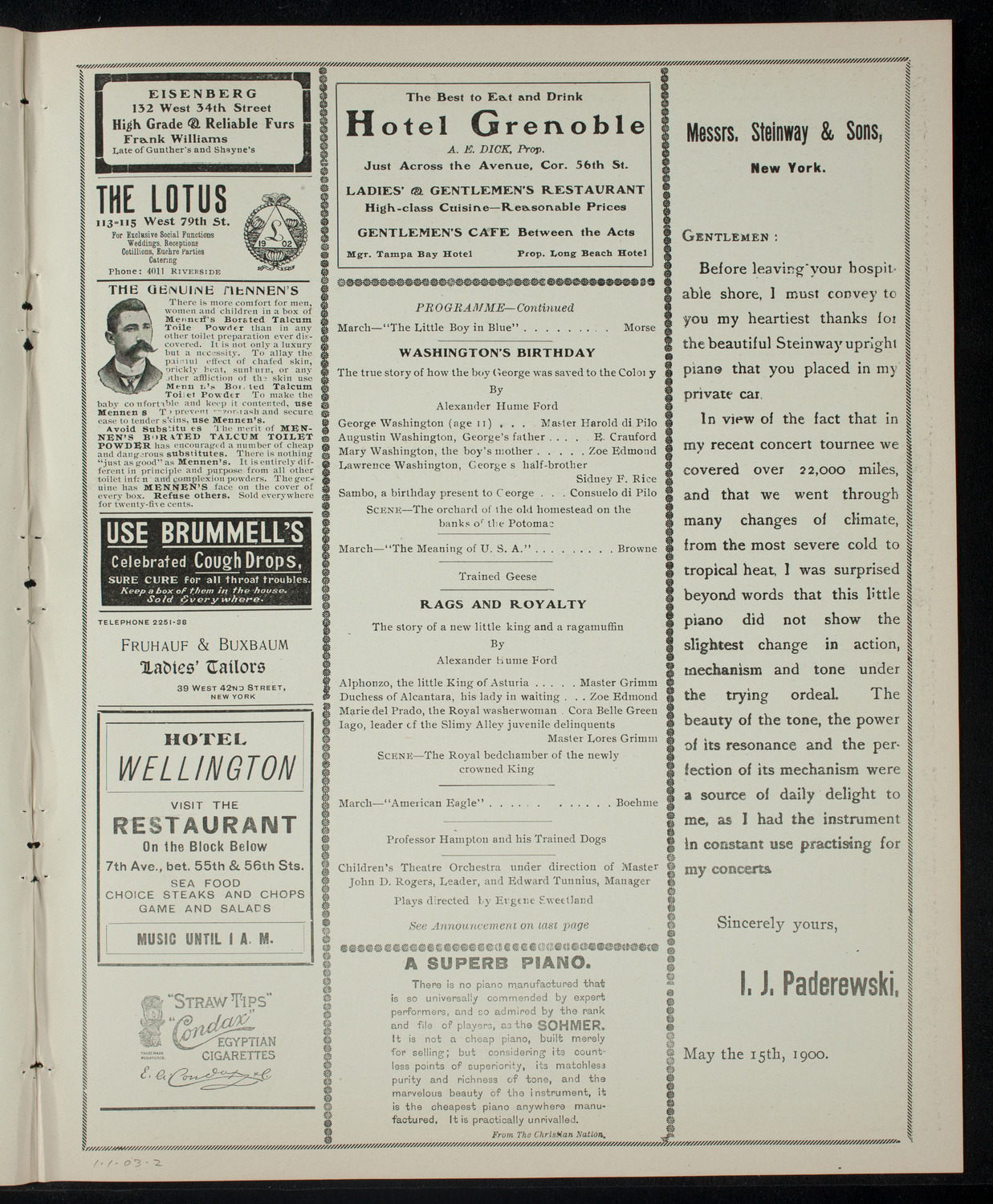 Benefit for the Hebrew Technical School for Girls by the Children's Theatre, January 1, 1903, program page 3