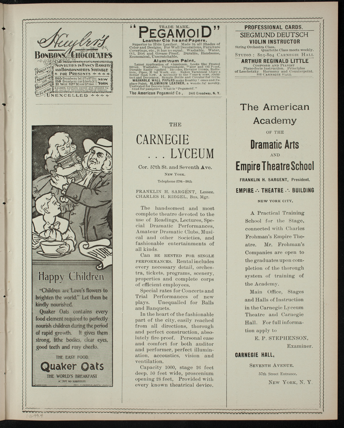 Eppinger Conservatory of Music Student Recital, January 11, 1899, program page 7