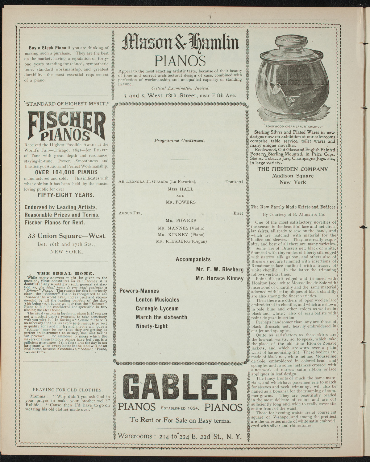 Powers-Mannes Lenten Musicale/ Wednesday Morning Musicale, March 16, 1898, program page 6