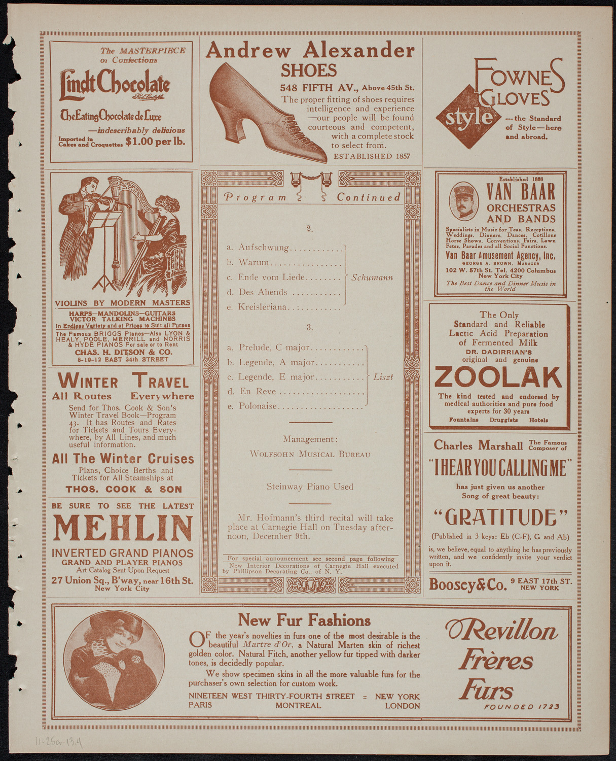 Josef Hofmann, Piano, November 25, 1913, program page 7