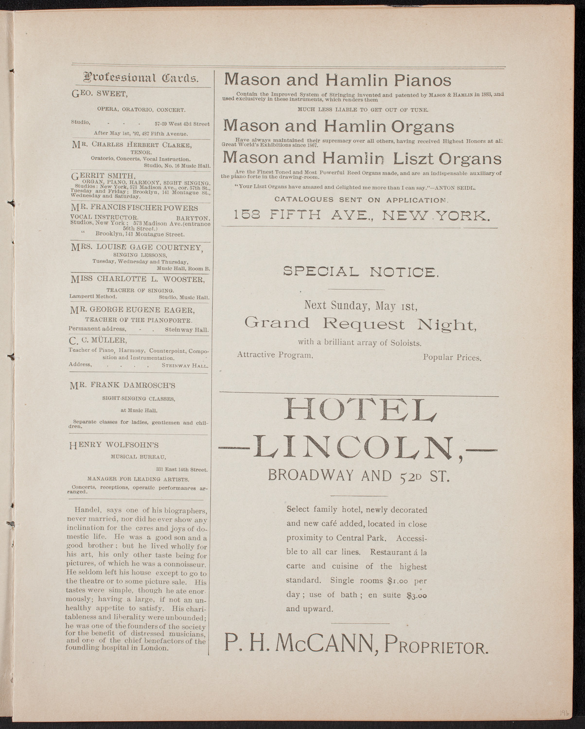 Oratorio Society of New York: Handel Festival, April 30, 1892, program page 5