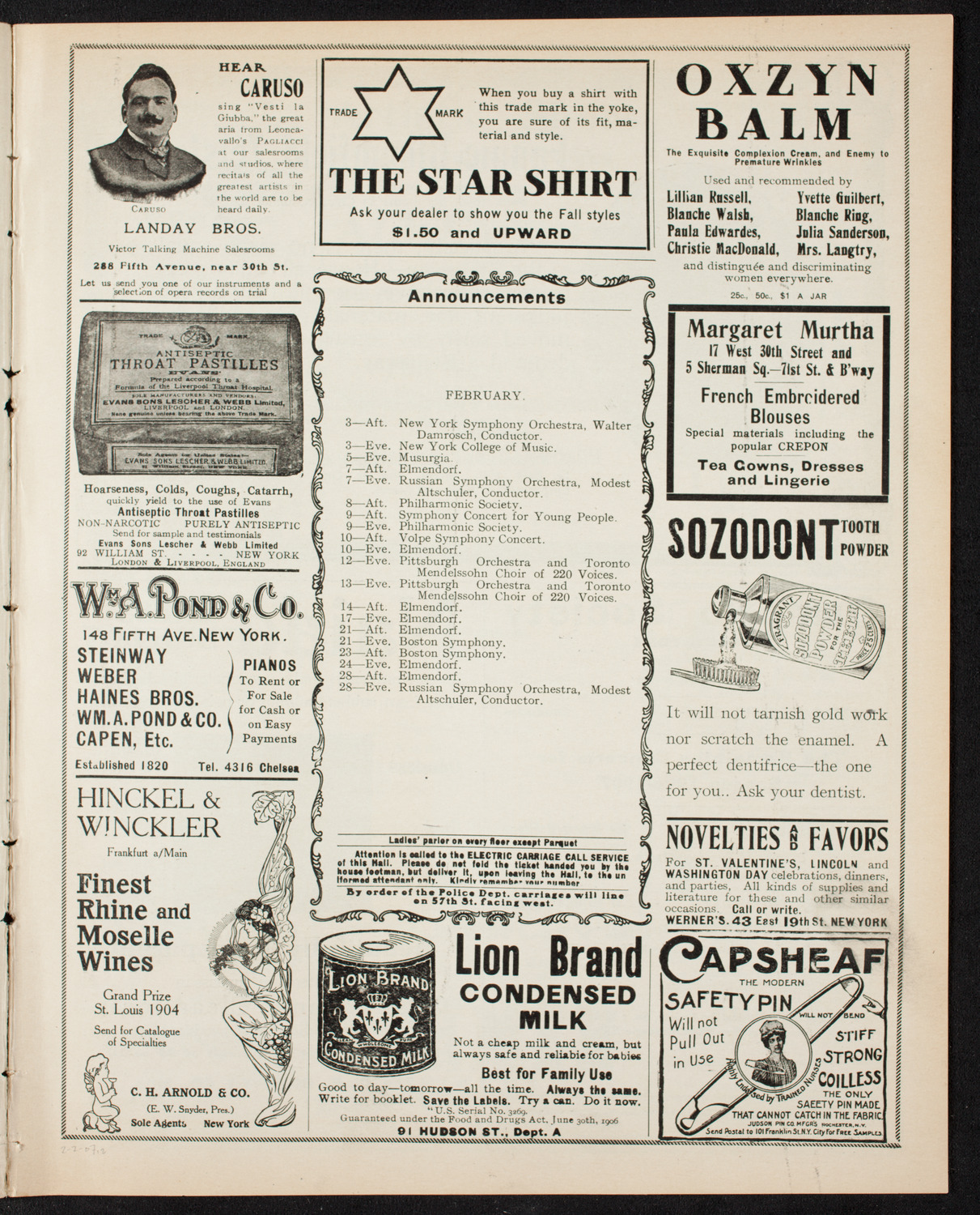 New York Symphony Orchestra, February 2, 1907, program page 3