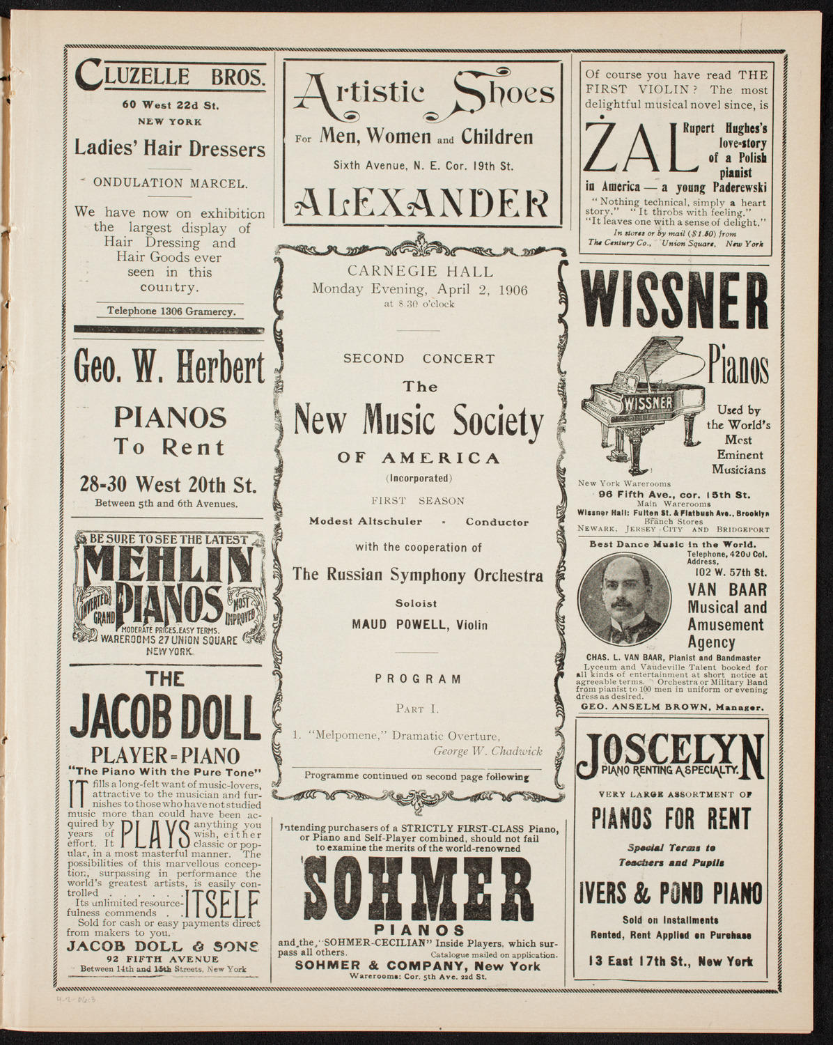 New Music Society of America, April 2, 1906, program page 5