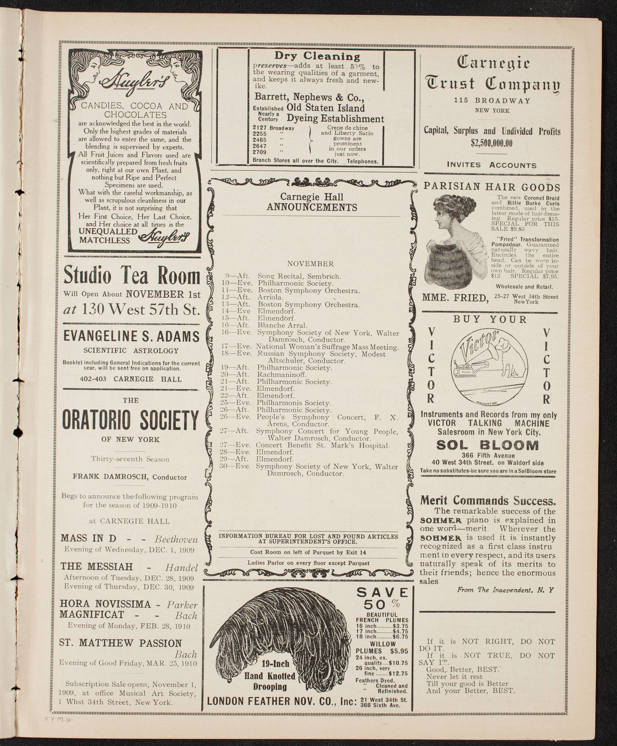 New York College of Music and New York German Conservatory of Music Faculty Concert, November 7, 1909, program page 3