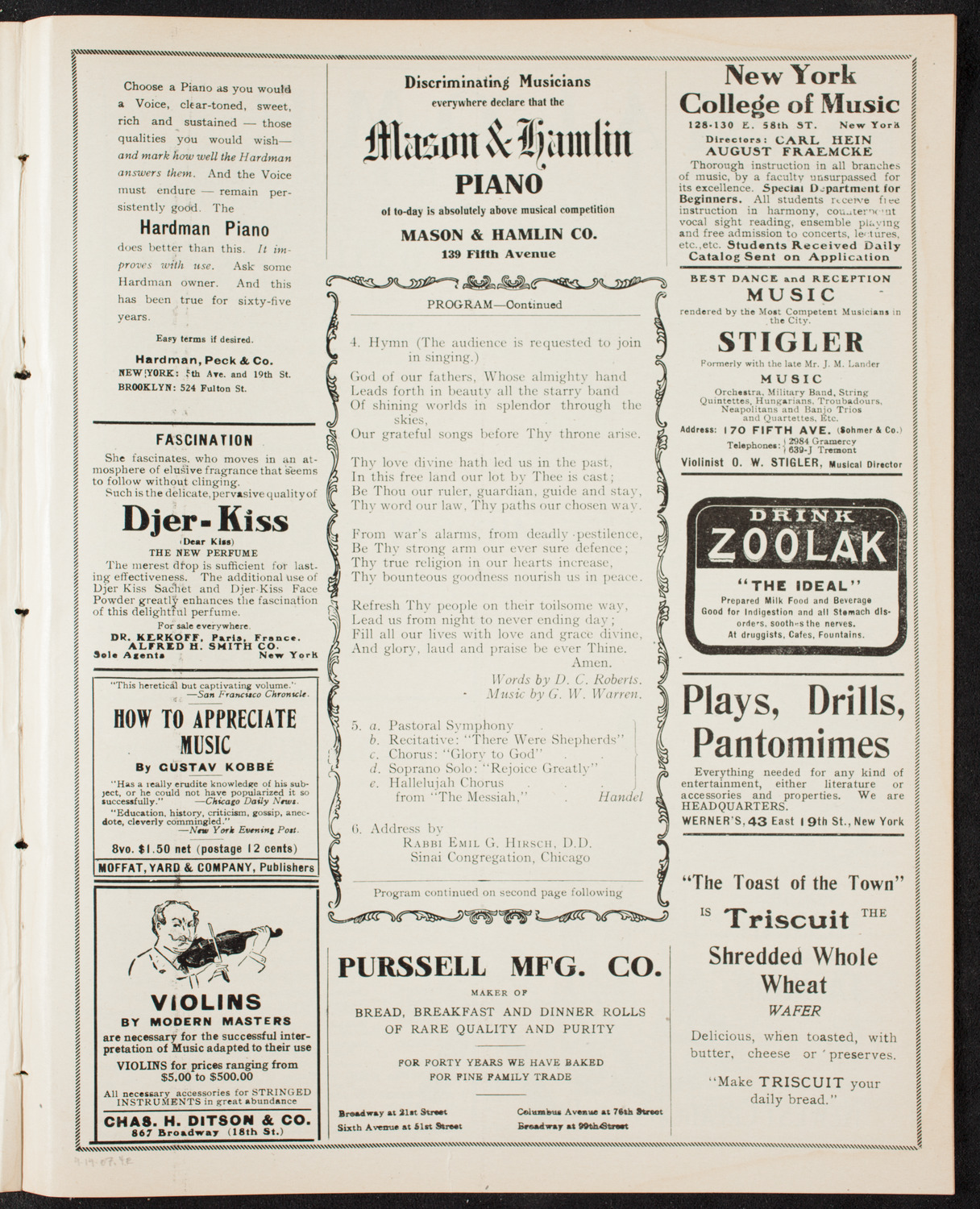 National Arbitration and Peace Congress: Choral Service, April 14, 1907, program page 7