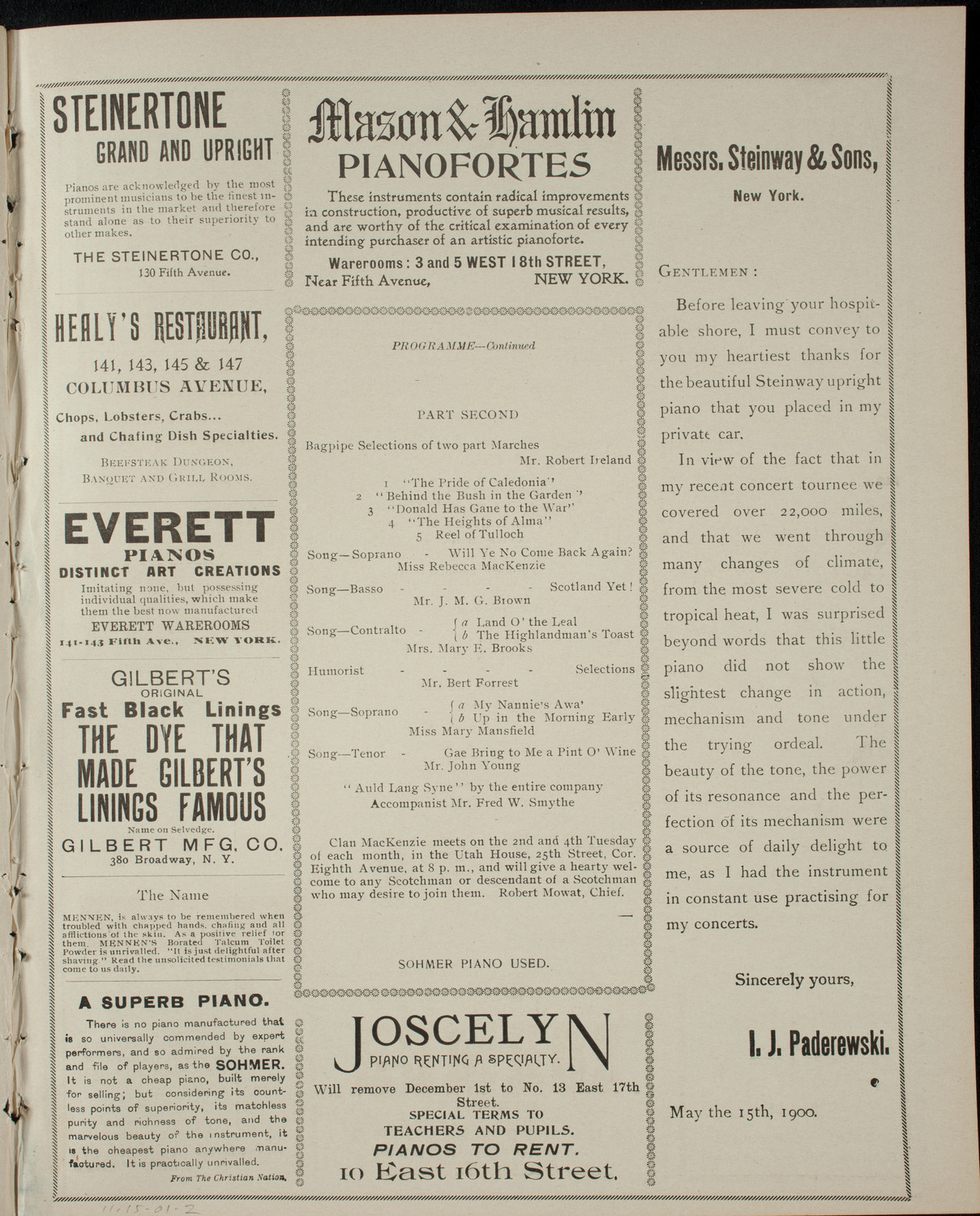 14th Annual Scotch Concert of Clan MacKenzie No. 29, November 15, 1901, program page 3