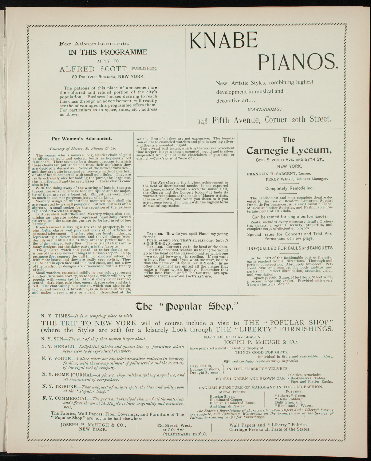 New York Philharmonic, December 11, 1896, program page 3
