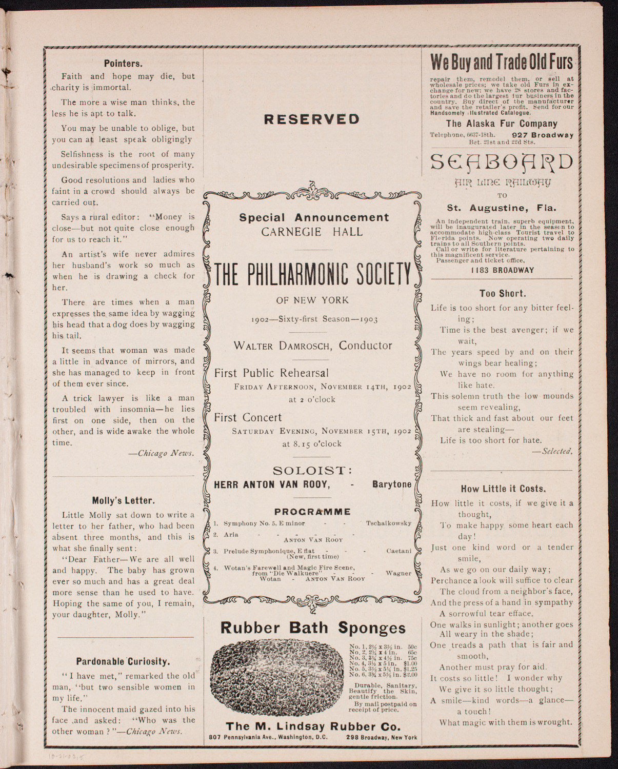 Raoul Pugno with Symphony Orchestra, October 21, 1902, program page 9