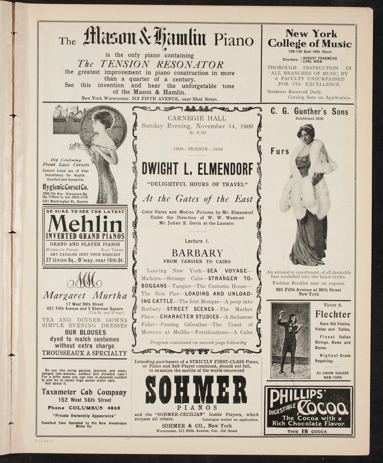 Elmendorf Lecture: At the Gates of the East, November 14, 1909, program page 5