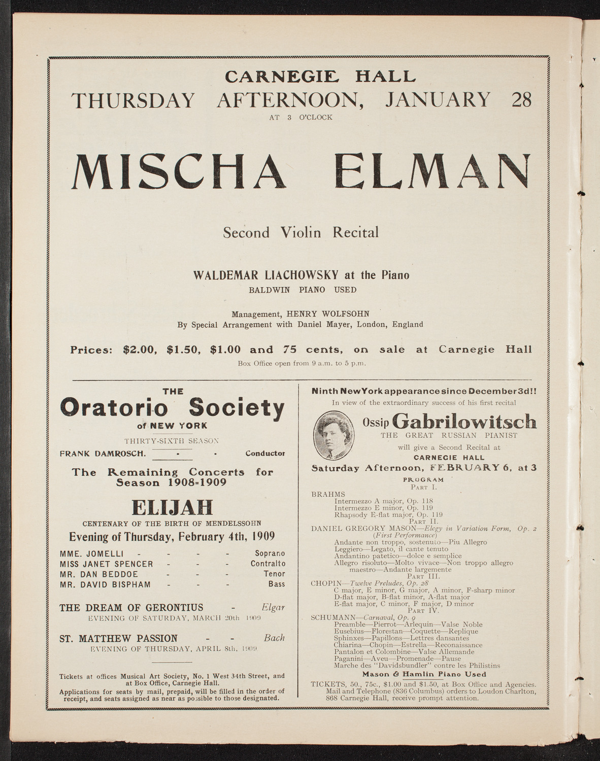 People's Symphony Concert, January 22, 1909, program page 10