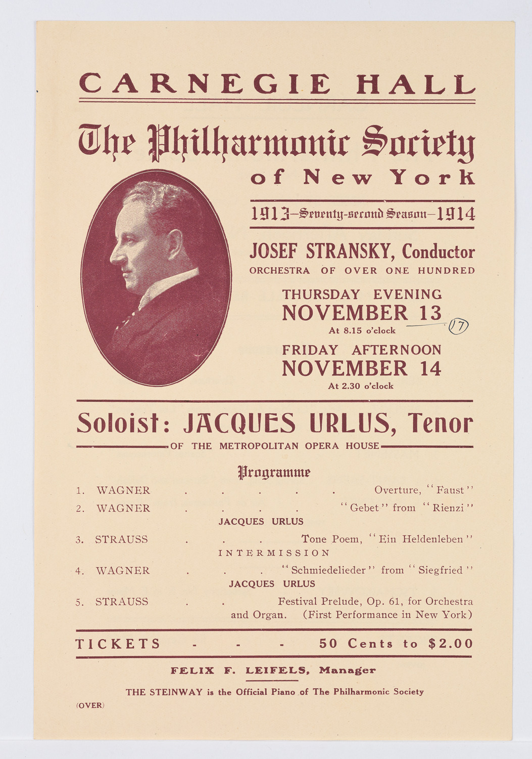 New York Philharmonic, November 1913