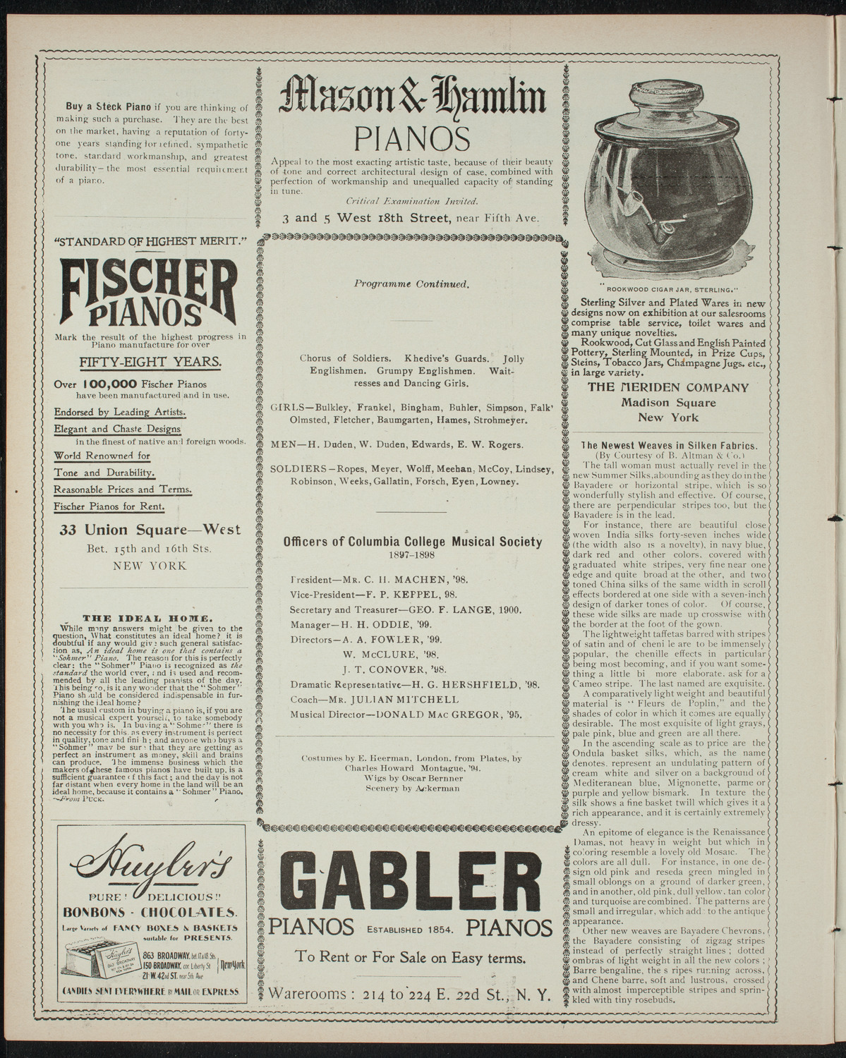 Columbia College Musical Society, February 23, 1898, program page 6